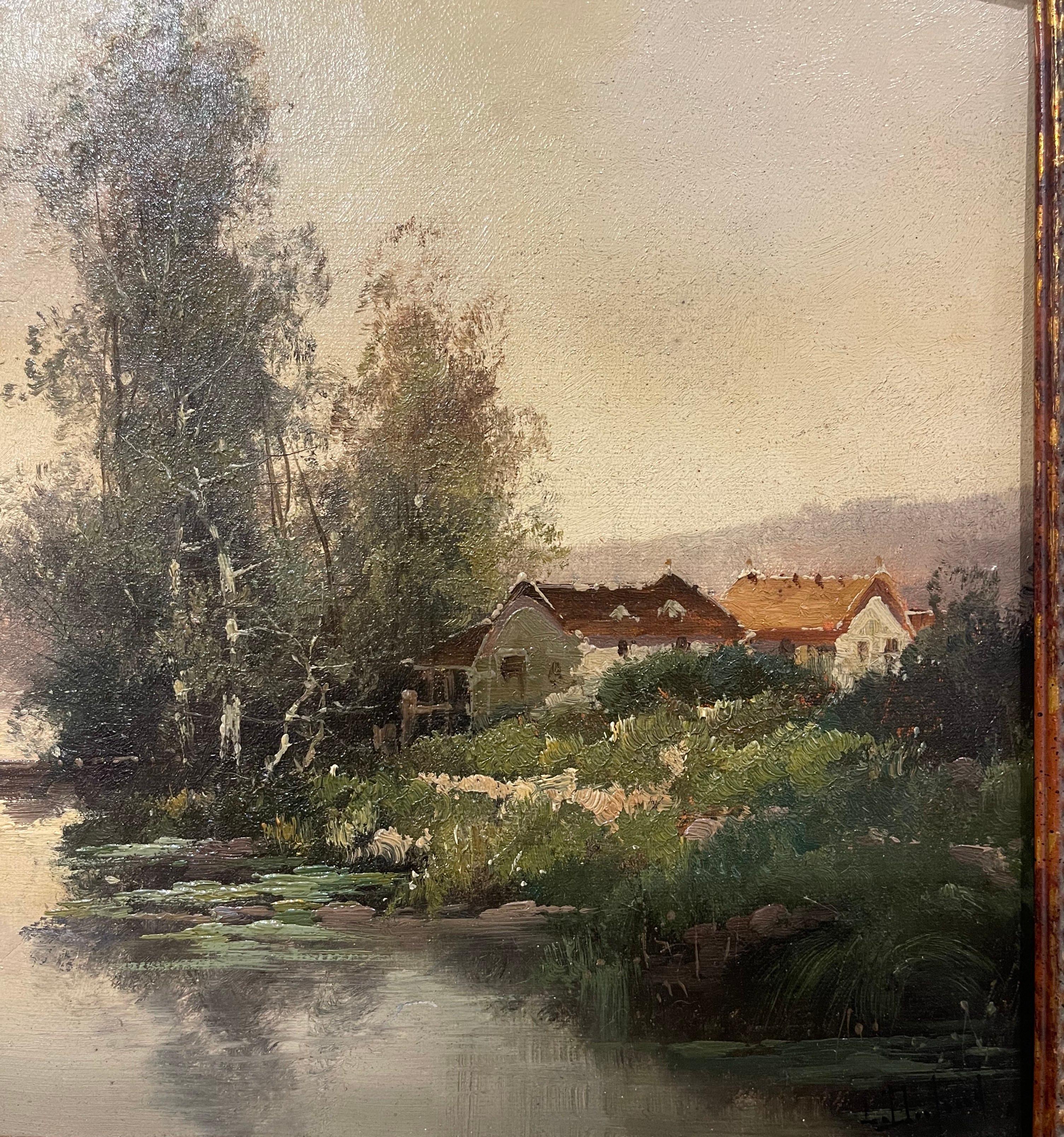 19th Century Framed Landscape Oil Painting Signed L. Dupuy for E. Galien-Laloue For Sale 1