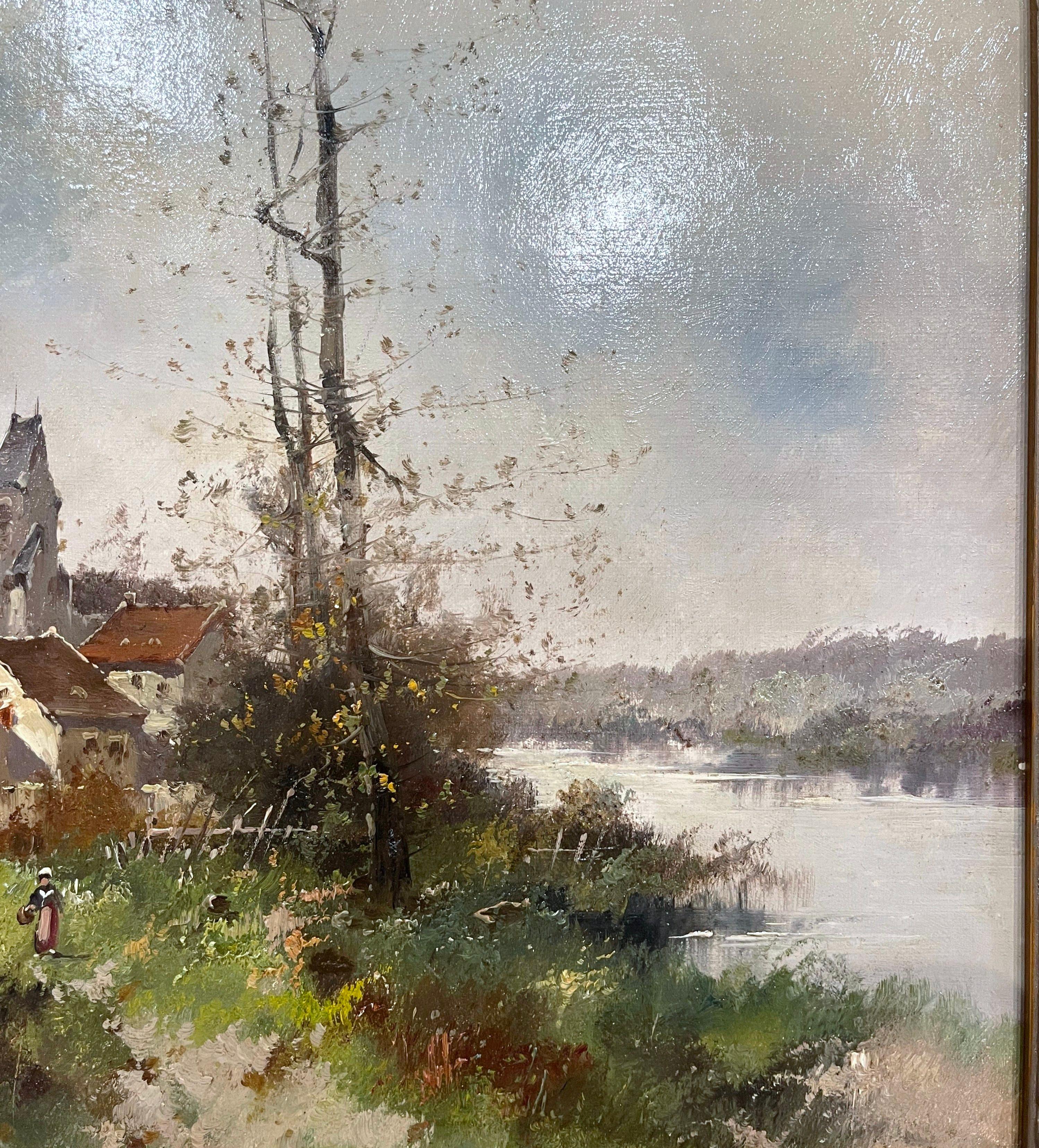  19th Century Framed Landscape Oil Painting Signed L. Dupuy for E. Galien-Laloue For Sale 3