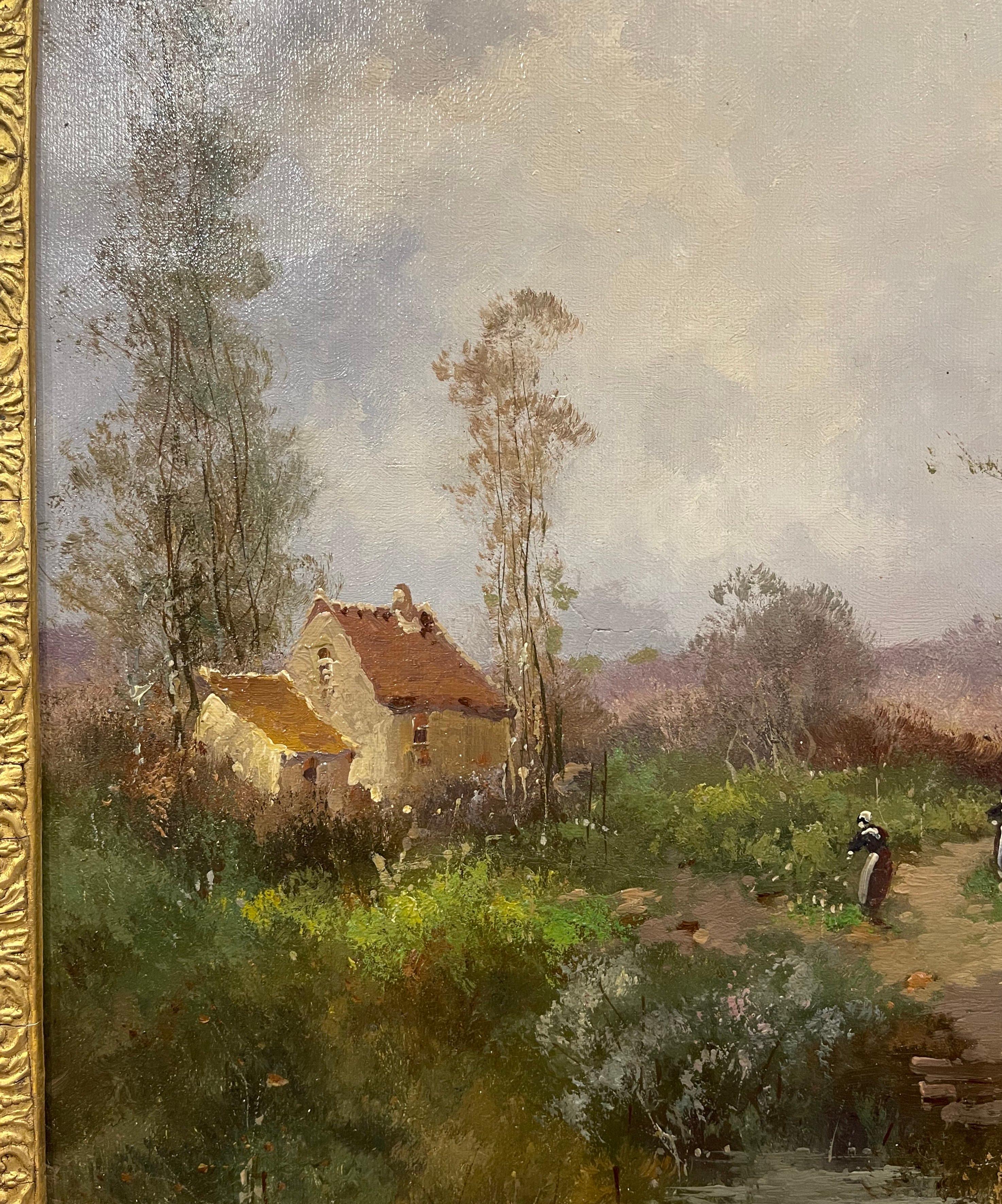 Peinture à l'huile encadrée du 19ème siècle représentant un paysage, signée Languinais pour Galien-Laloue en vente 3