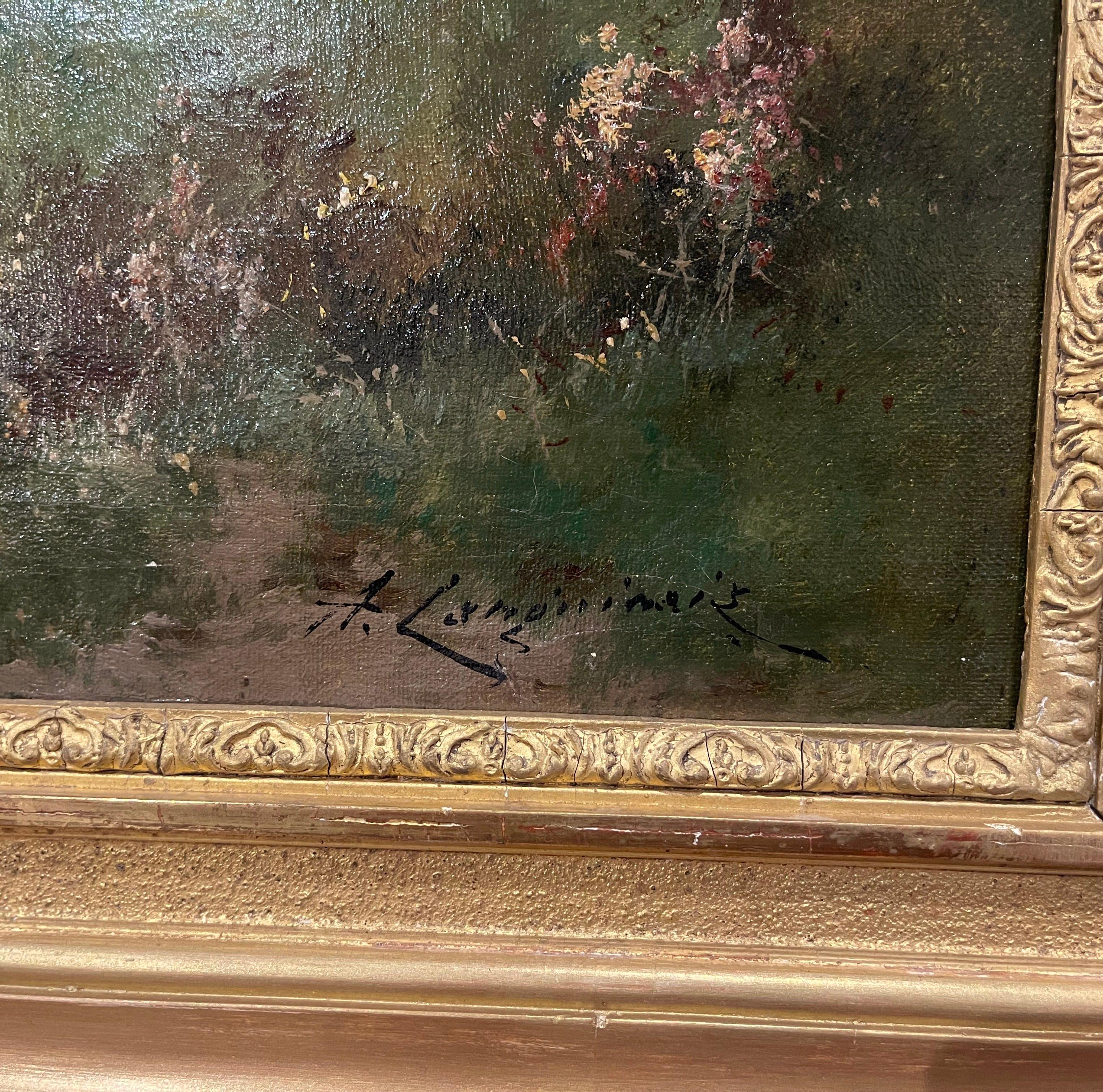 Peinture à l'huile encadrée du 19ème siècle représentant un paysage, signée Languinais pour Galien-Laloue en vente 4