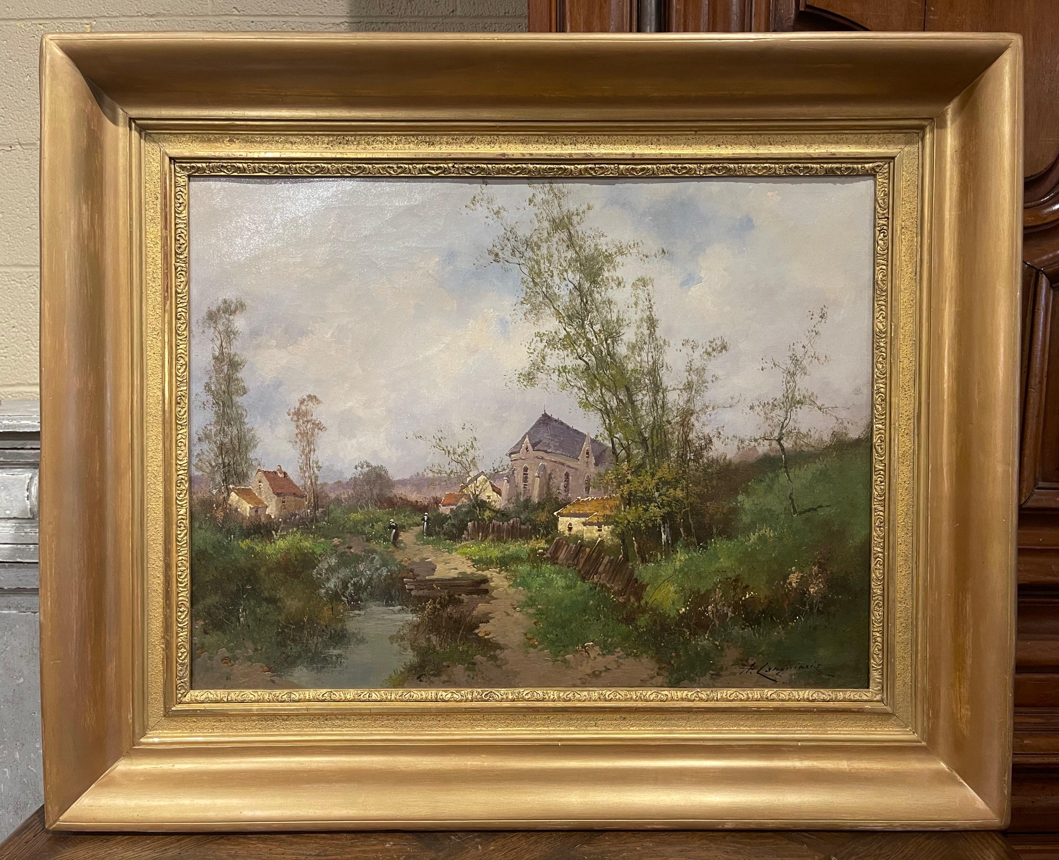 Peinture à l'huile encadrée du 19ème siècle représentant un paysage, signée Languinais pour Galien-Laloue Excellent état - En vente à Dallas, TX