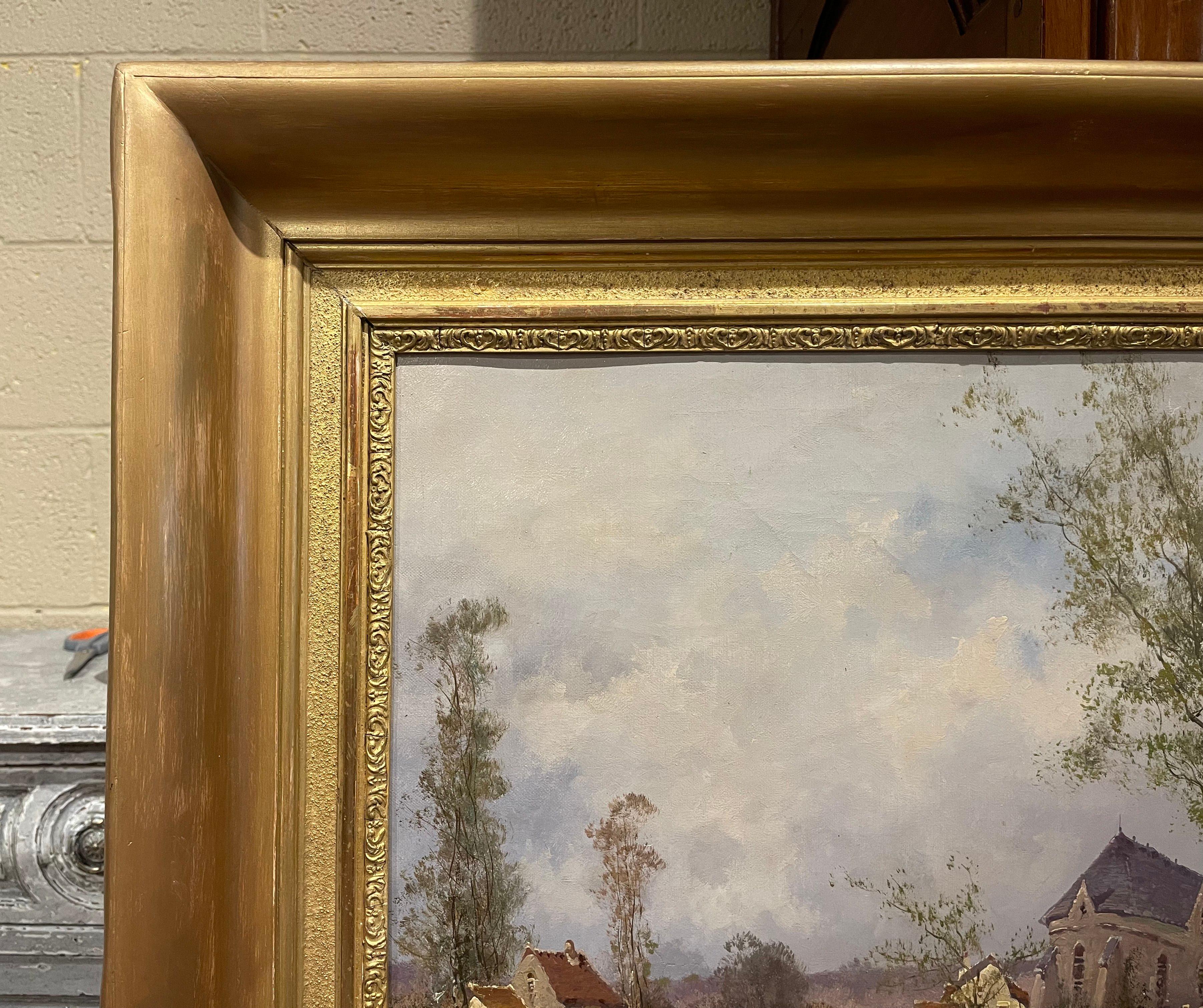 XIXe siècle Peinture à l'huile encadrée du 19ème siècle représentant un paysage, signée Languinais pour Galien-Laloue en vente