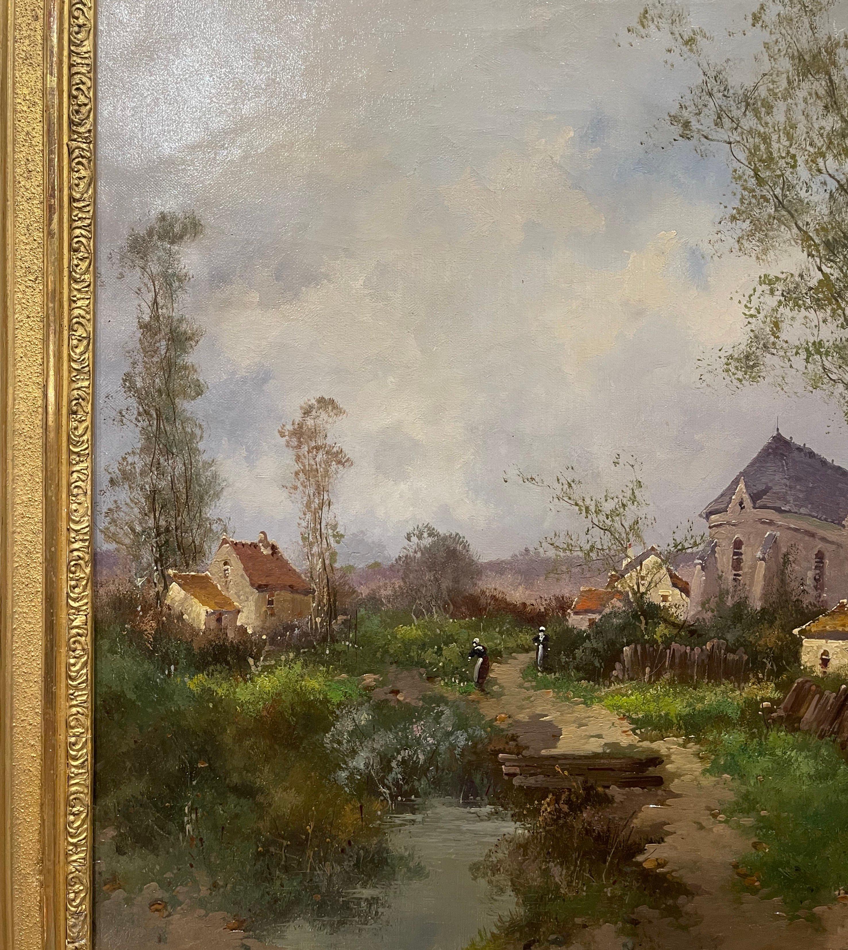 19th Century Framed Landscape Oil Painting Signed Languinais for Galien-Laloue For Sale 1