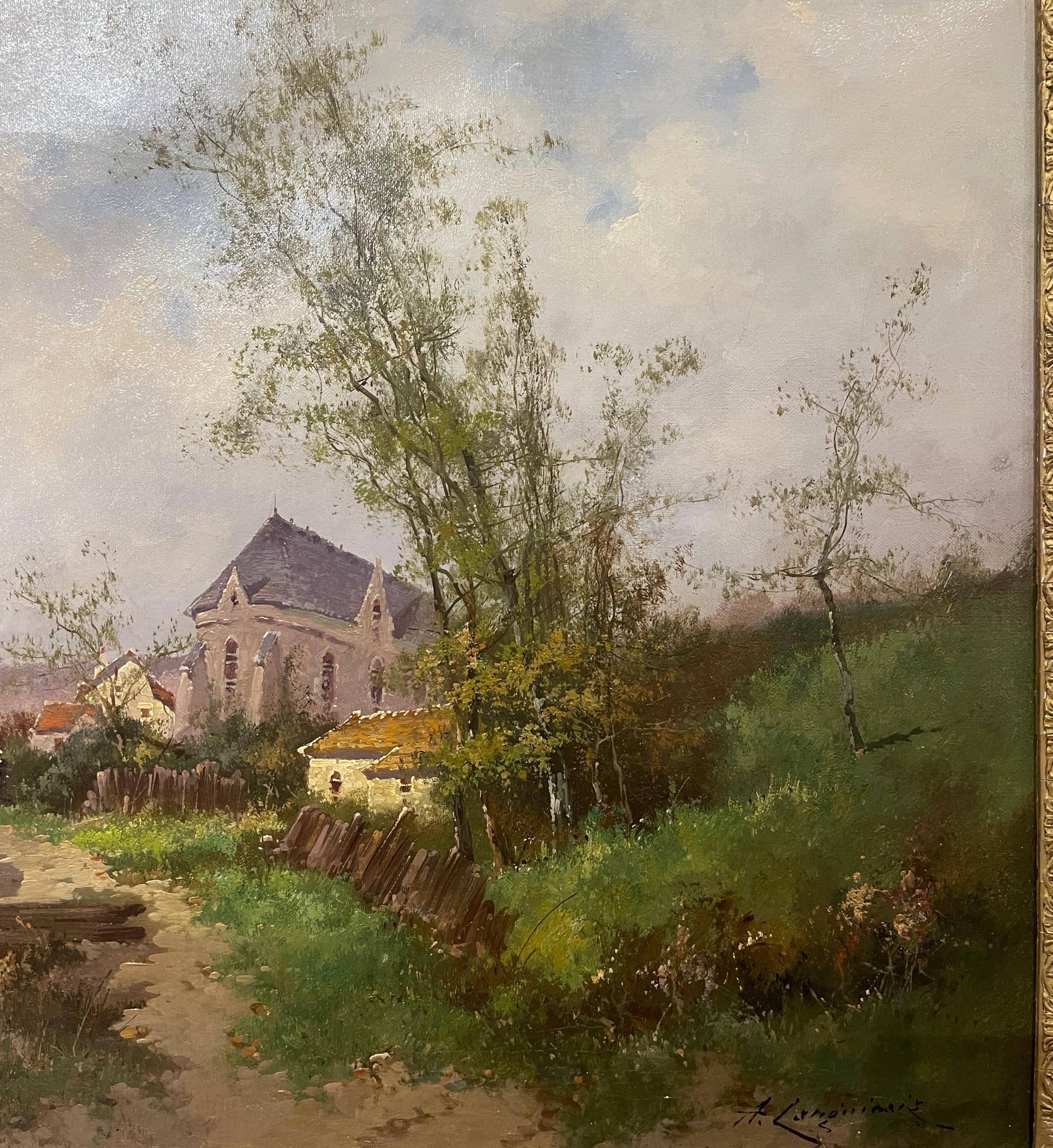 Pittura ad olio con cornice del XIX secolo firmata Languinais per Galien-Laloue 2