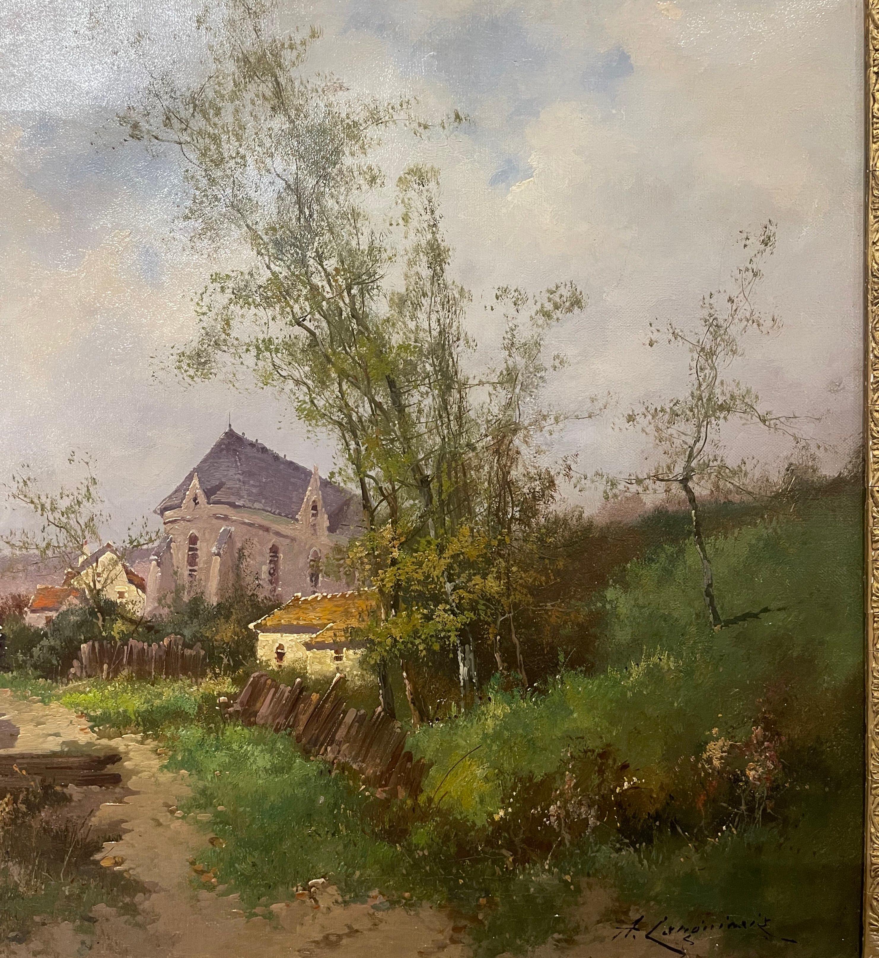 Peinture à l'huile encadrée du 19ème siècle représentant un paysage, signée Languinais pour Galien-Laloue en vente 1