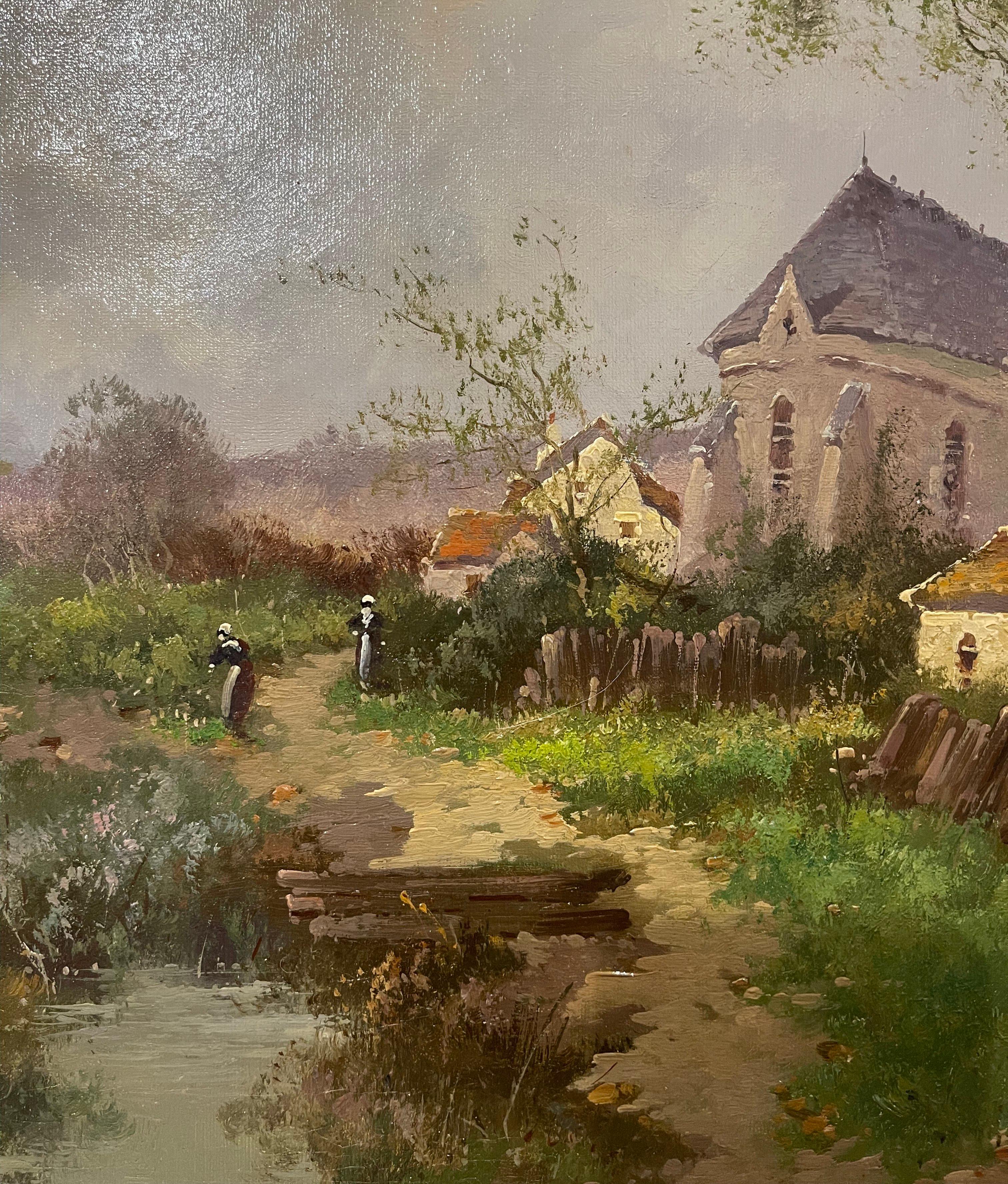 Peinture à l'huile encadrée du 19ème siècle représentant un paysage, signée Languinais pour Galien-Laloue en vente 2