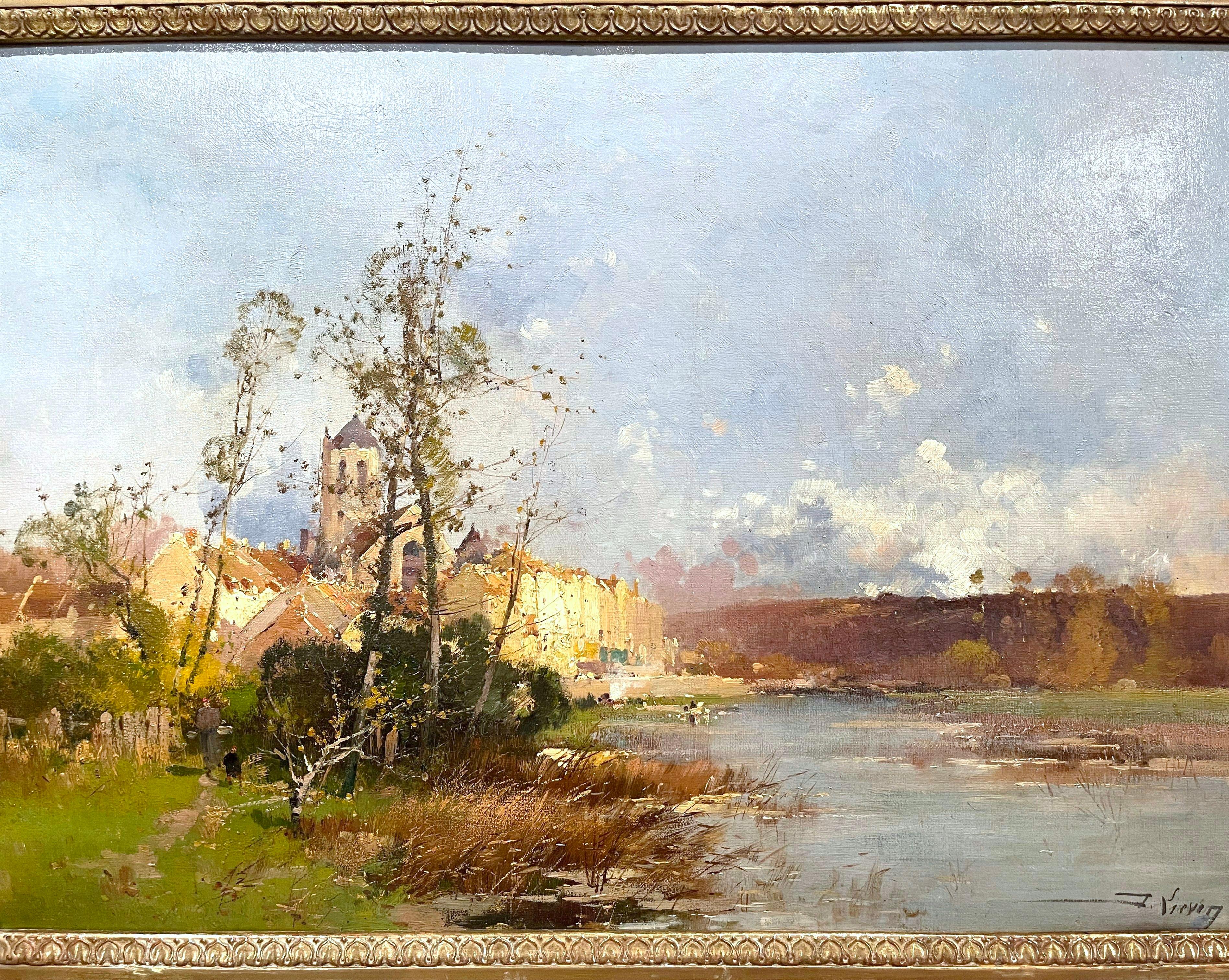 French 19th Century Framed Landscape Oil Painting Signed Lievin for E. Galien-Laloue For Sale