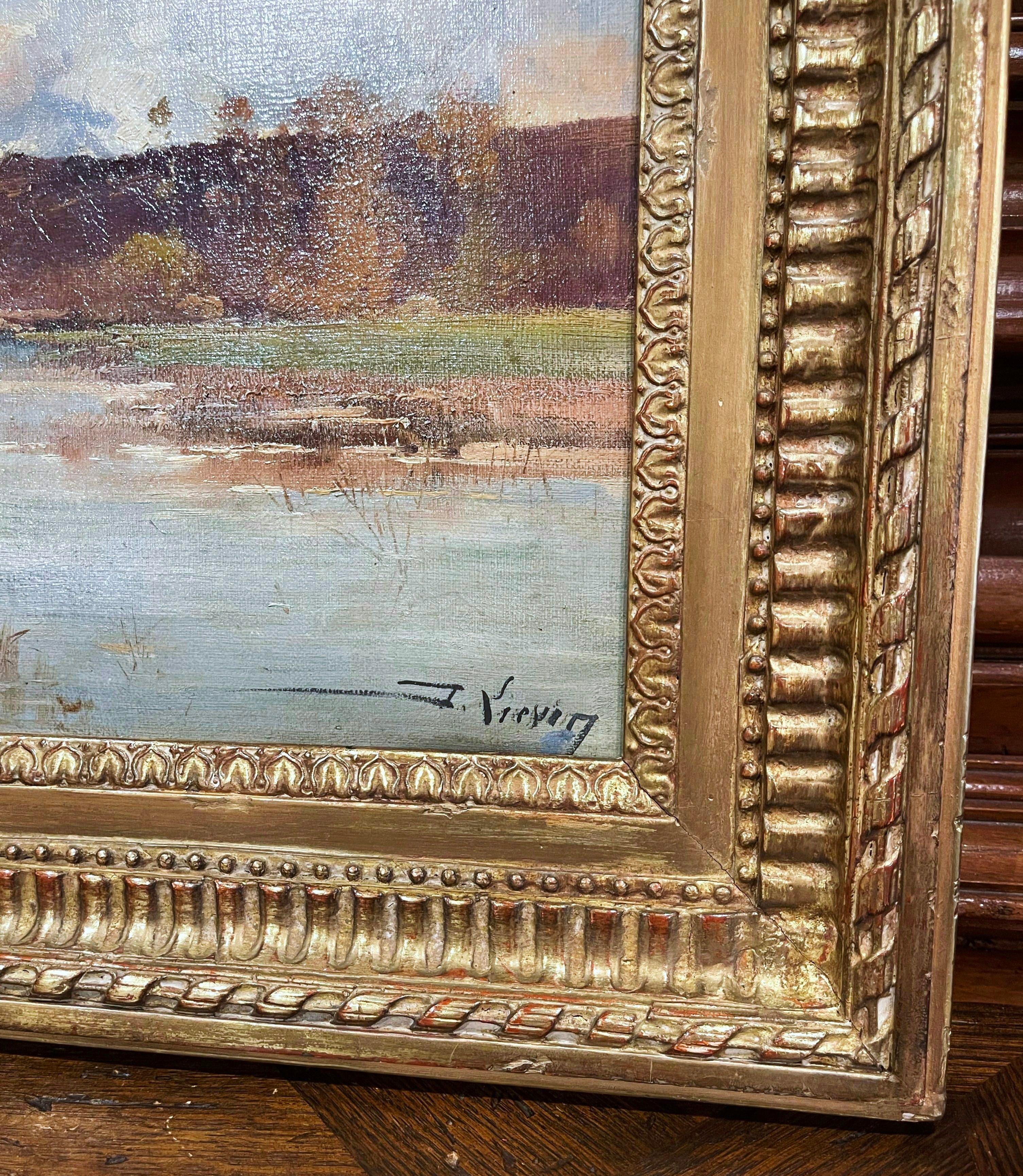 Carved 19th Century Framed Landscape Oil Painting Signed Lievin for E. Galien-Laloue For Sale