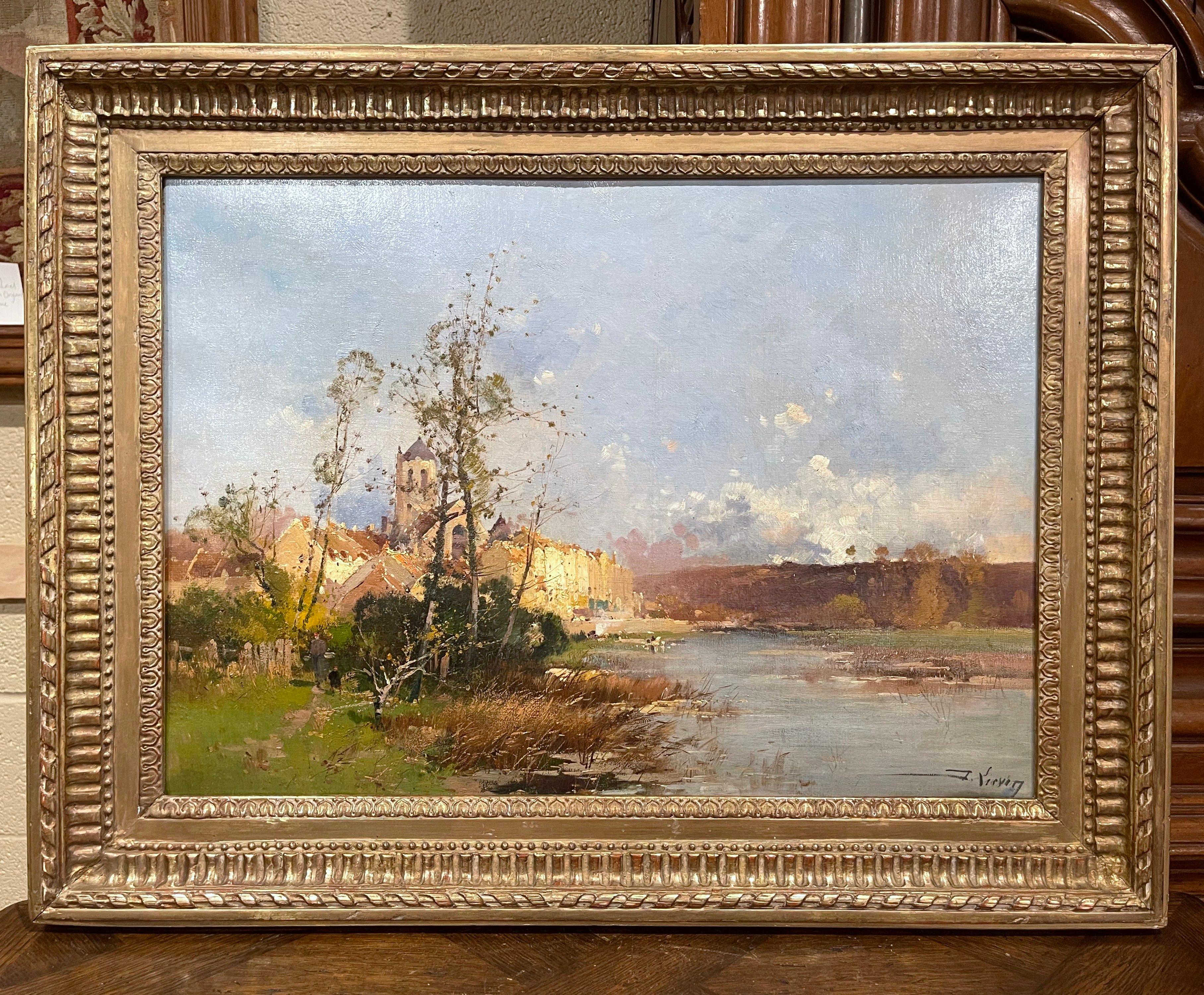 19th Century Framed Landscape Oil Painting Signed Lievin for E. Galien-Laloue In Excellent Condition For Sale In Dallas, TX