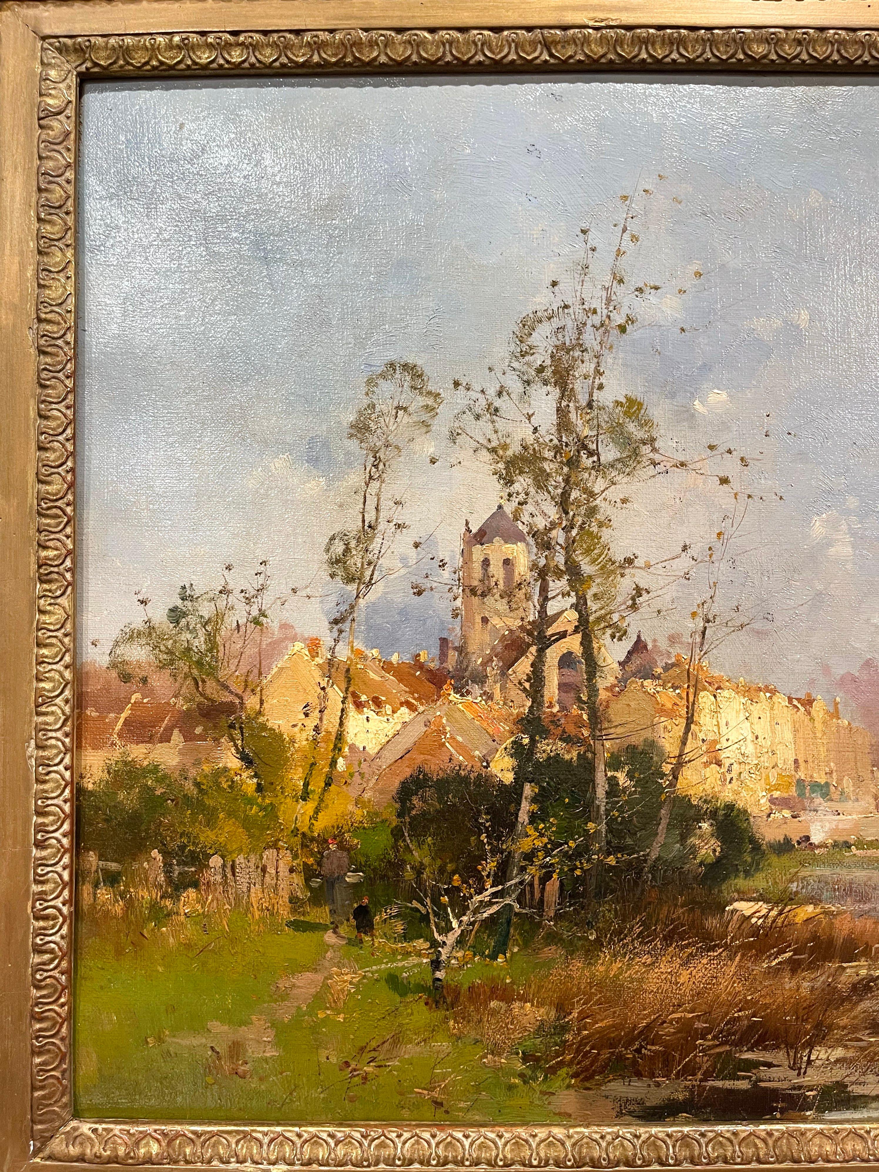 19th Century Framed Landscape Oil Painting Signed Lievin for E. Galien-Laloue For Sale 1