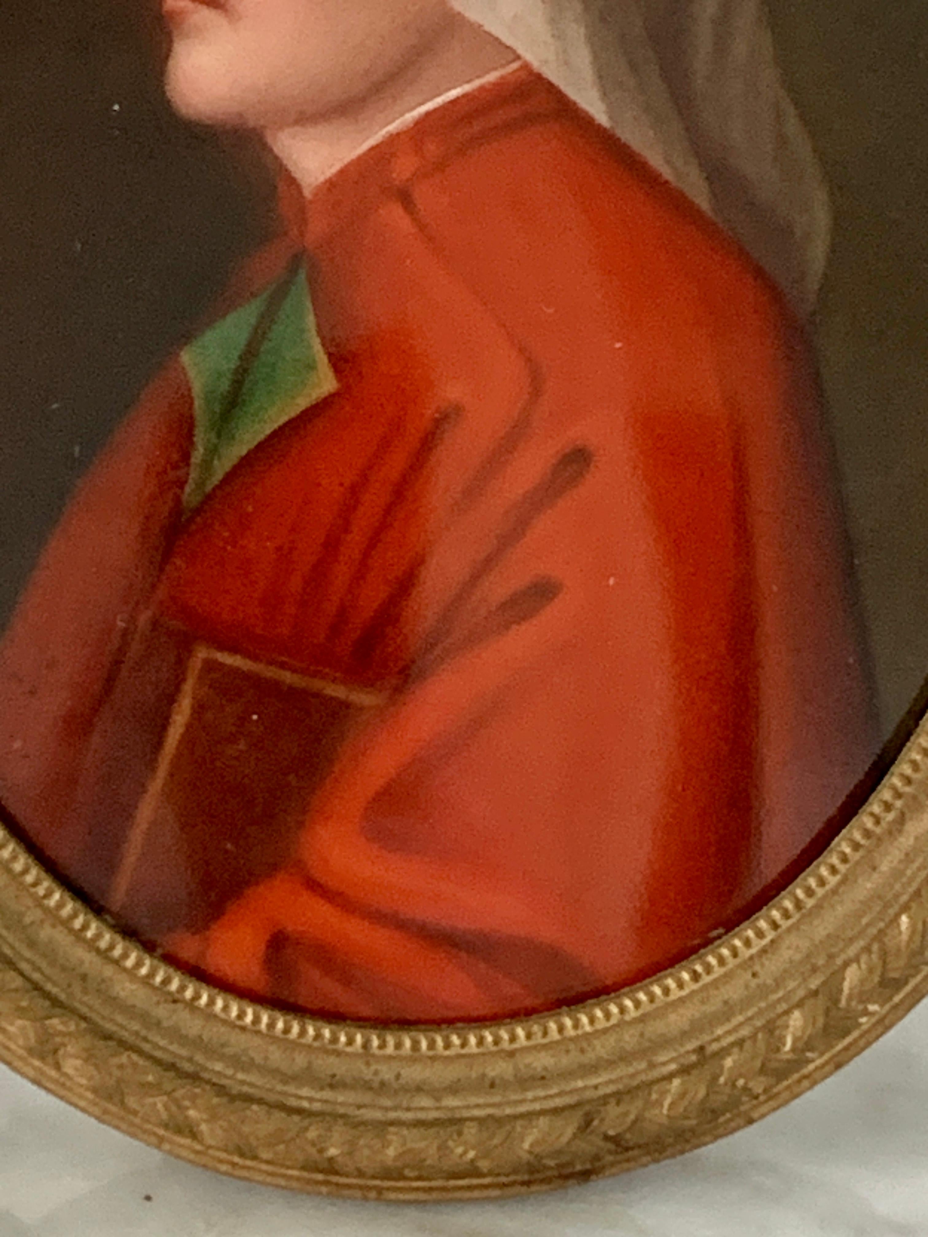 Peinture à l'huile miniature du 19ème siècle sur portrait en porcelaine d'un poète italien, encadrée Bon état - En vente à Elkhart, IN