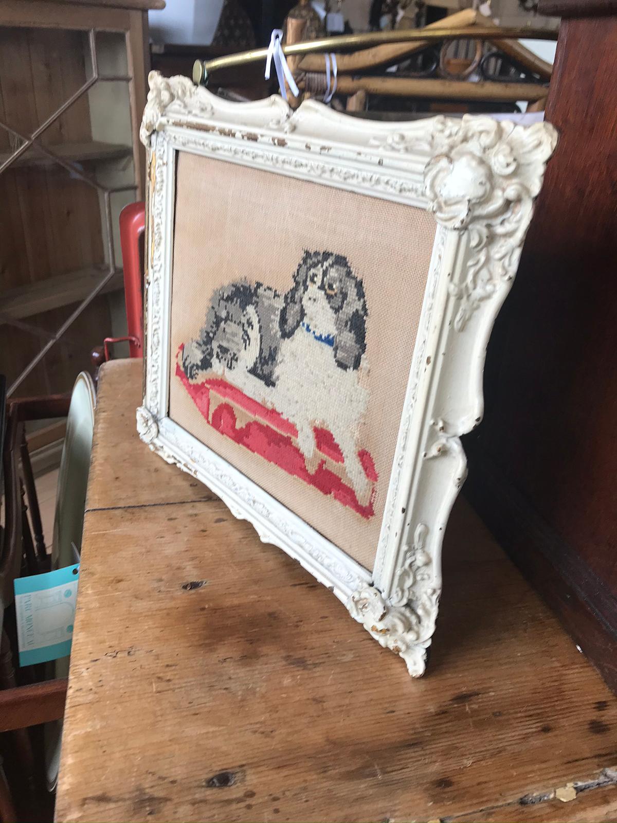 19th Century Framed Needlework of King Charles Spaniel Dog 6