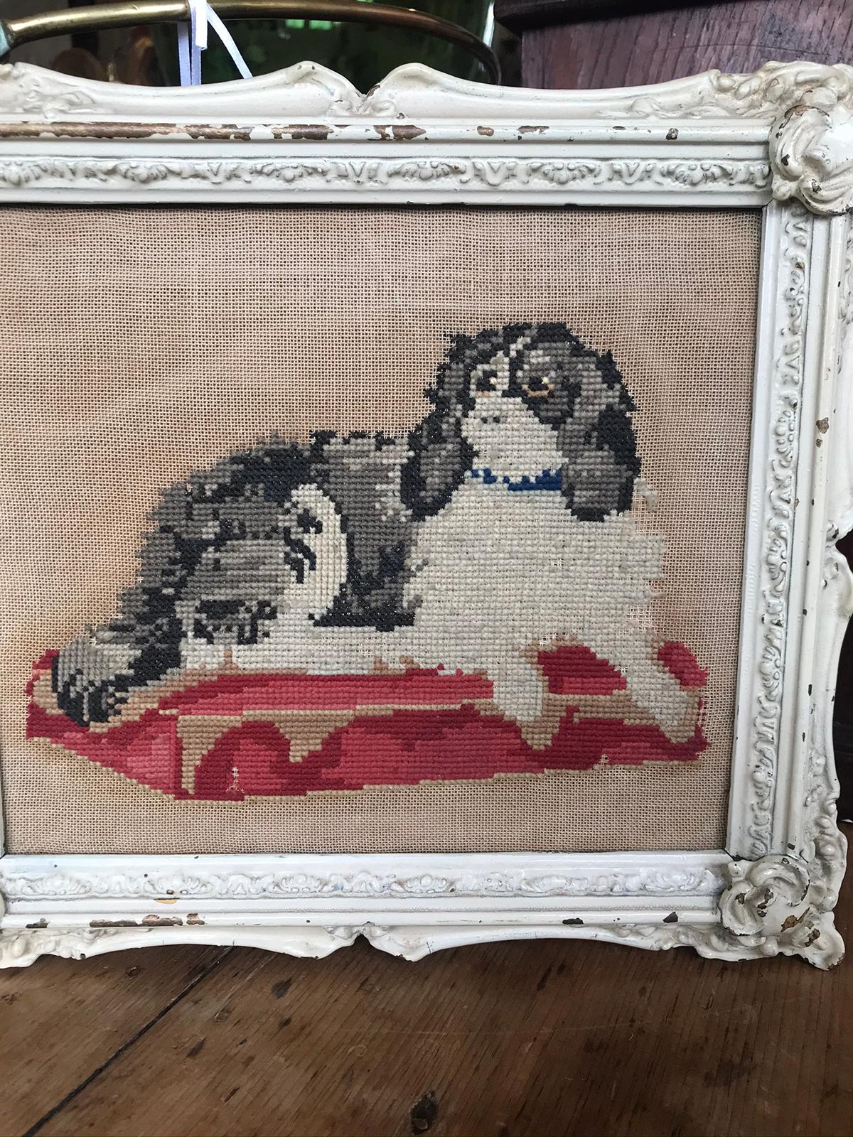 19th Century Framed Needlework of King Charles Spaniel Dog 5