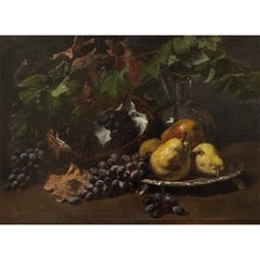 19th Century Framed Oil on Canvas by A. Wauquier in the Original Gilded Frame