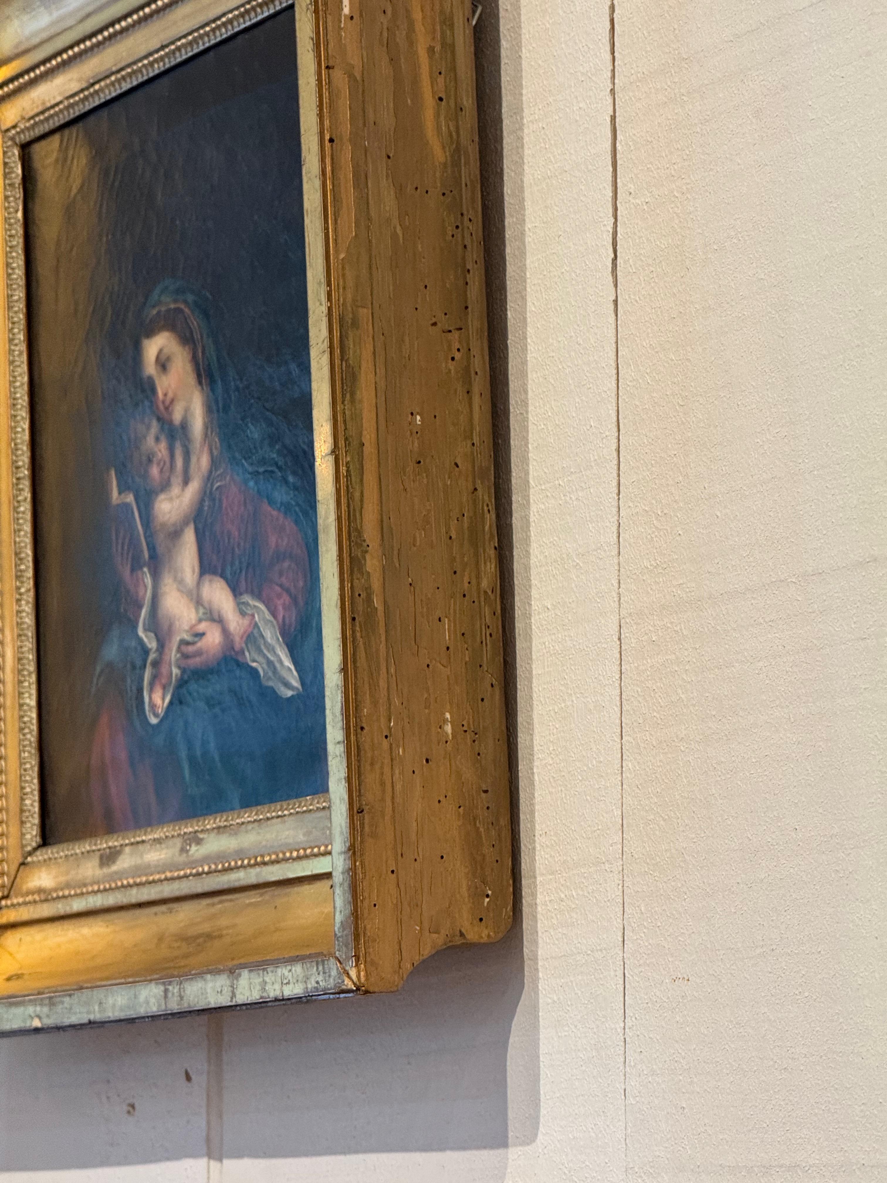 19. Jahrhundert Gerahmtes Öl auf Leinwand - Madonna mit Child im Angebot 3