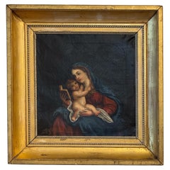 Óleo sobre lienzo enmarcado del siglo XIX - Madonna y el Niño