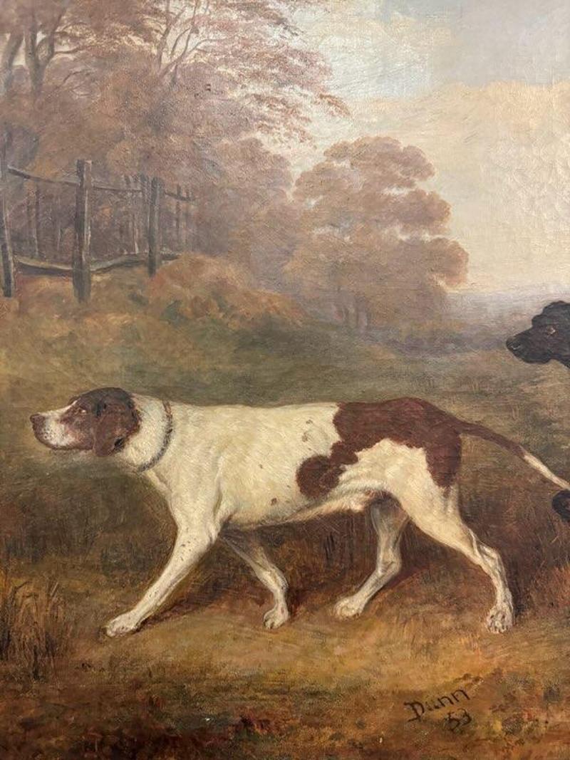 19th Century Framed Oil on Canvas Painting Depicting Hound Dogs on the Scent. England, 1801-1900. Measures: 25