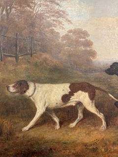 19th Century Framed Oil on Canvas Painting Depicting Hound Dogs on the Scent