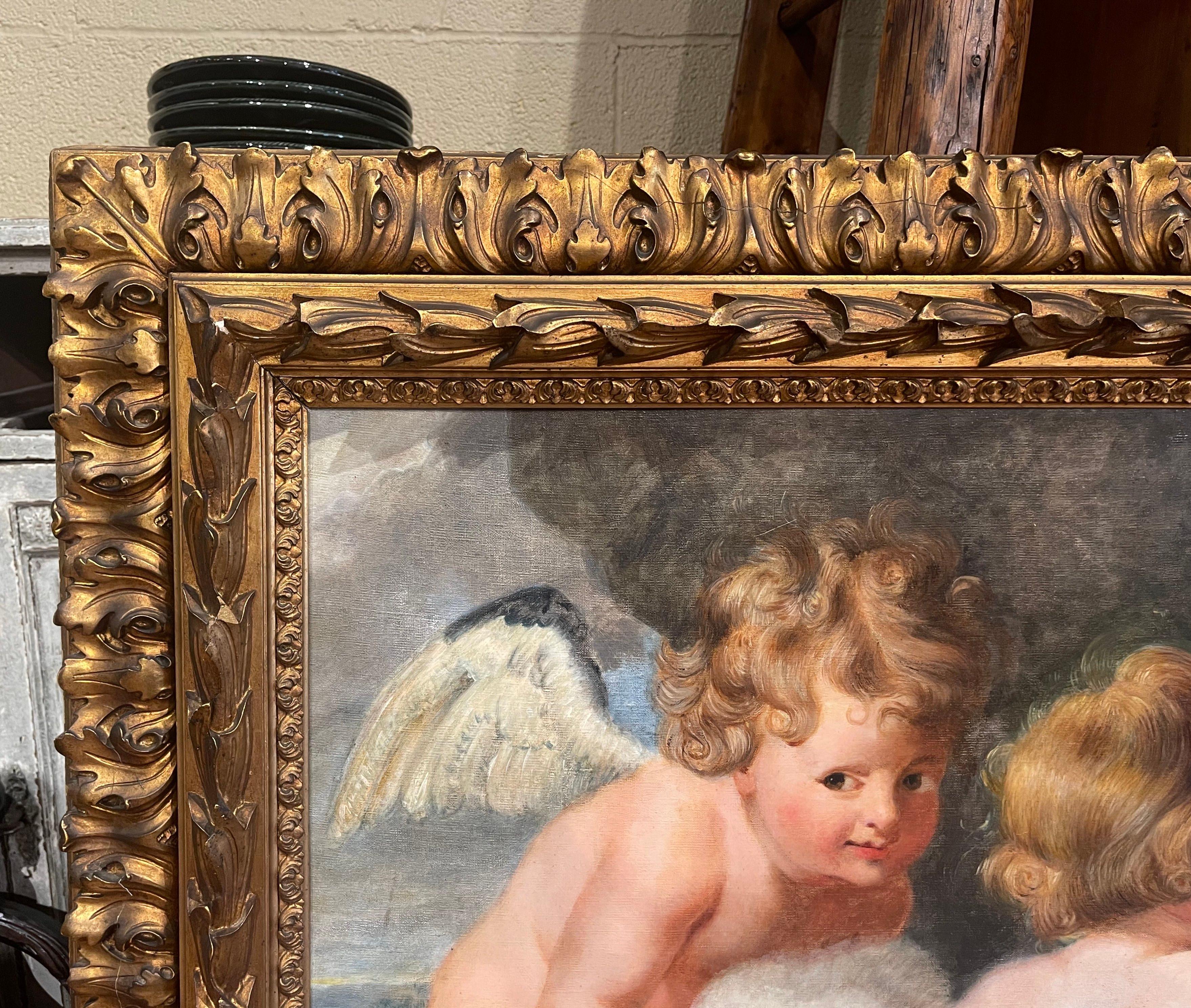 19th Century Framed Oil on Canvas Painting of Christ and St John After P. Rubens In Excellent Condition For Sale In Dallas, TX