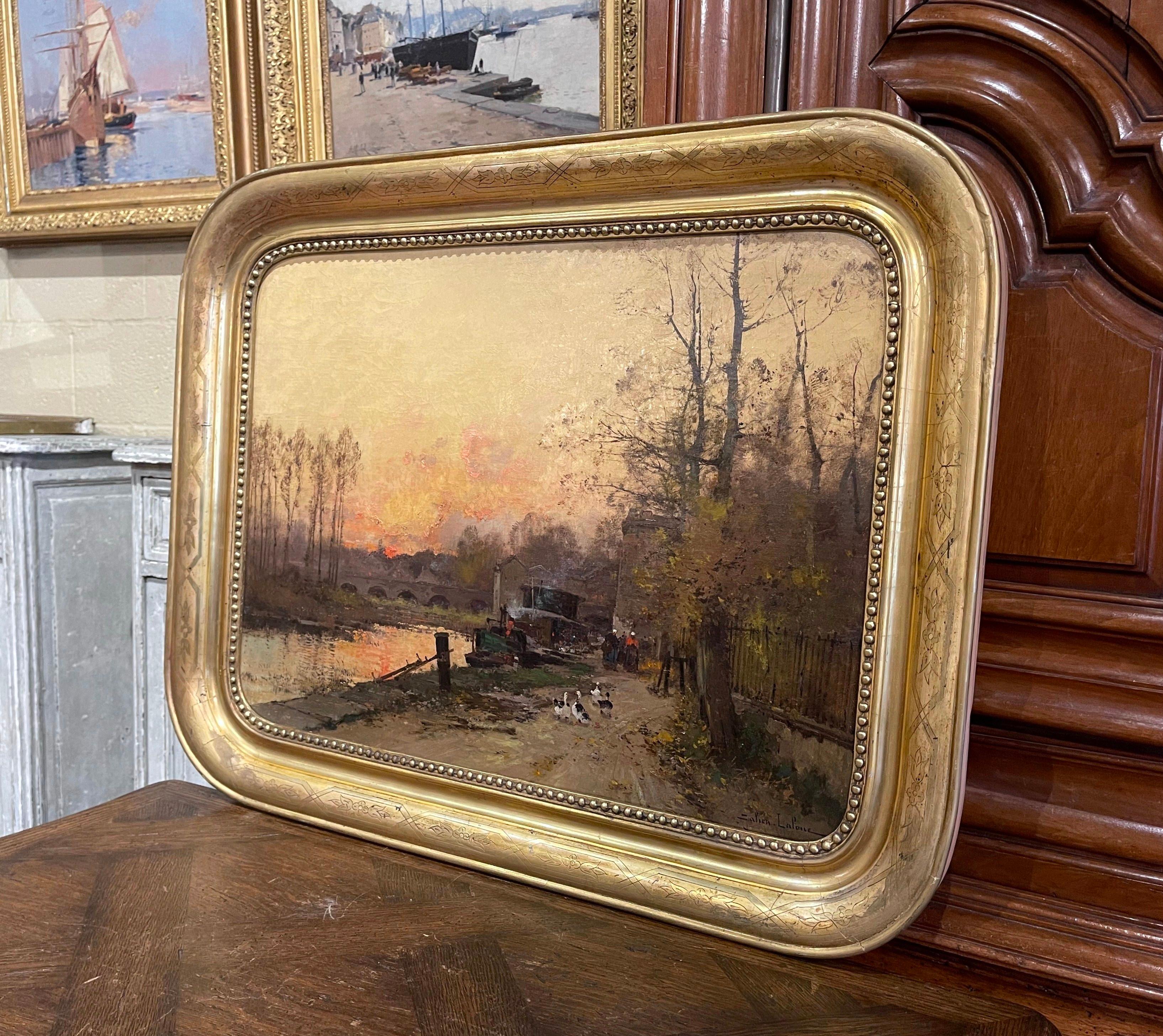 Decorate a study, living room or den with this beautiful and colorful antique oil on canvas painting! Painted in France circa 1890, the artwork is set in a carved gilt wood frame. The art work titled 