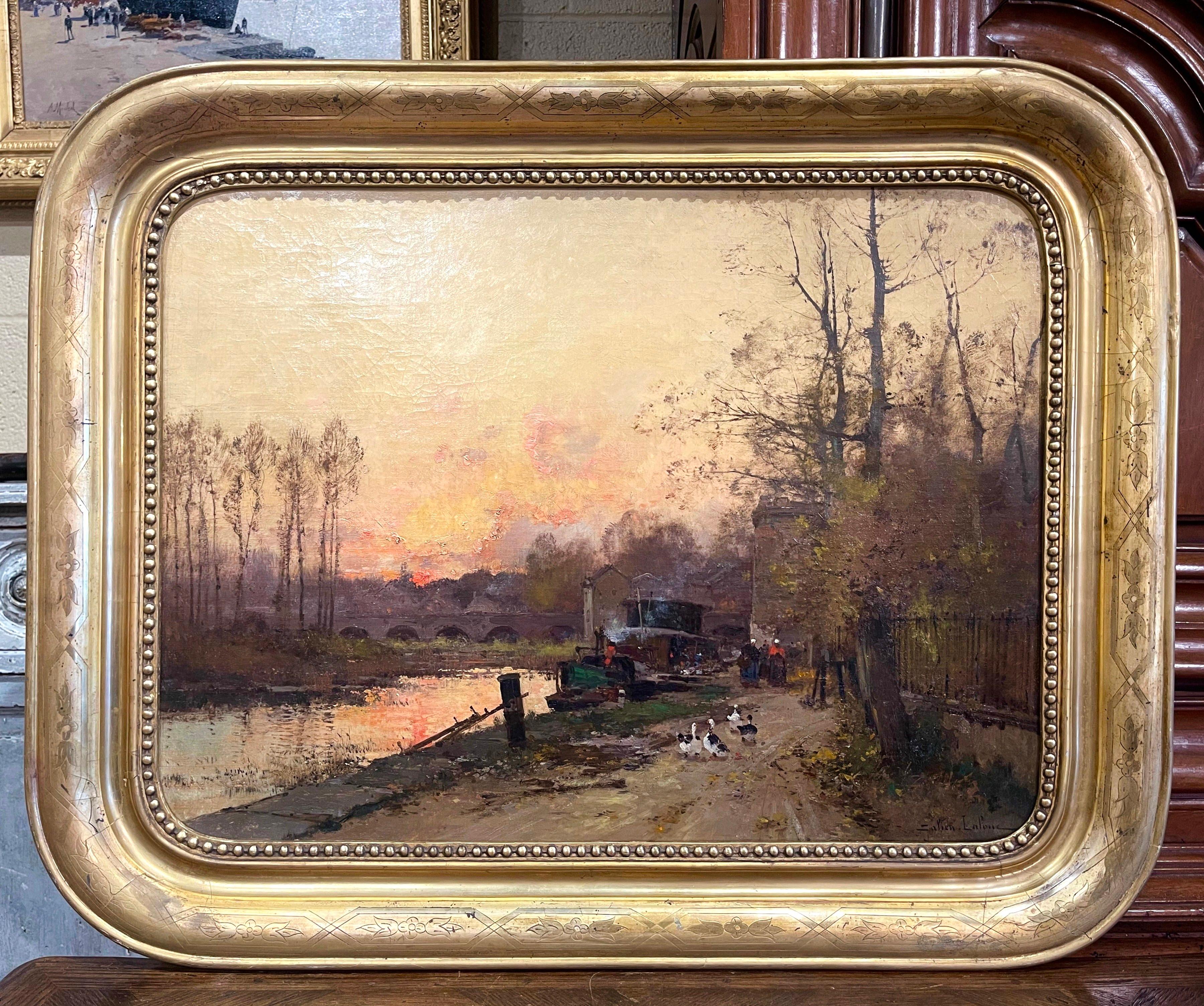 19th Century Framed Oil on Canvas Sunset Painting Signed E. Galien-Laloue In Excellent Condition In Dallas, TX
