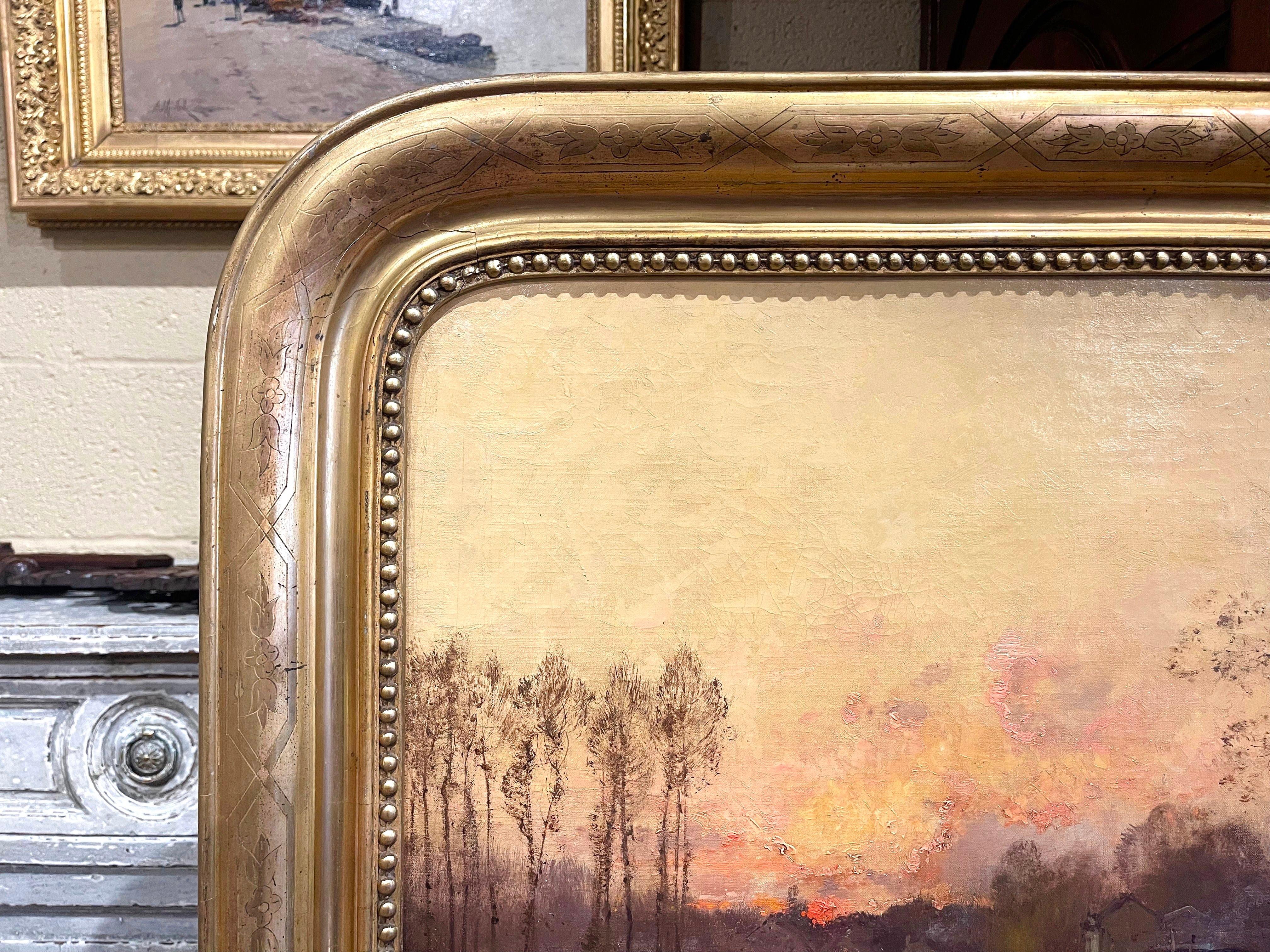 Giltwood 19th Century Framed Oil on Canvas Sunset Painting Signed E. Galien-Laloue