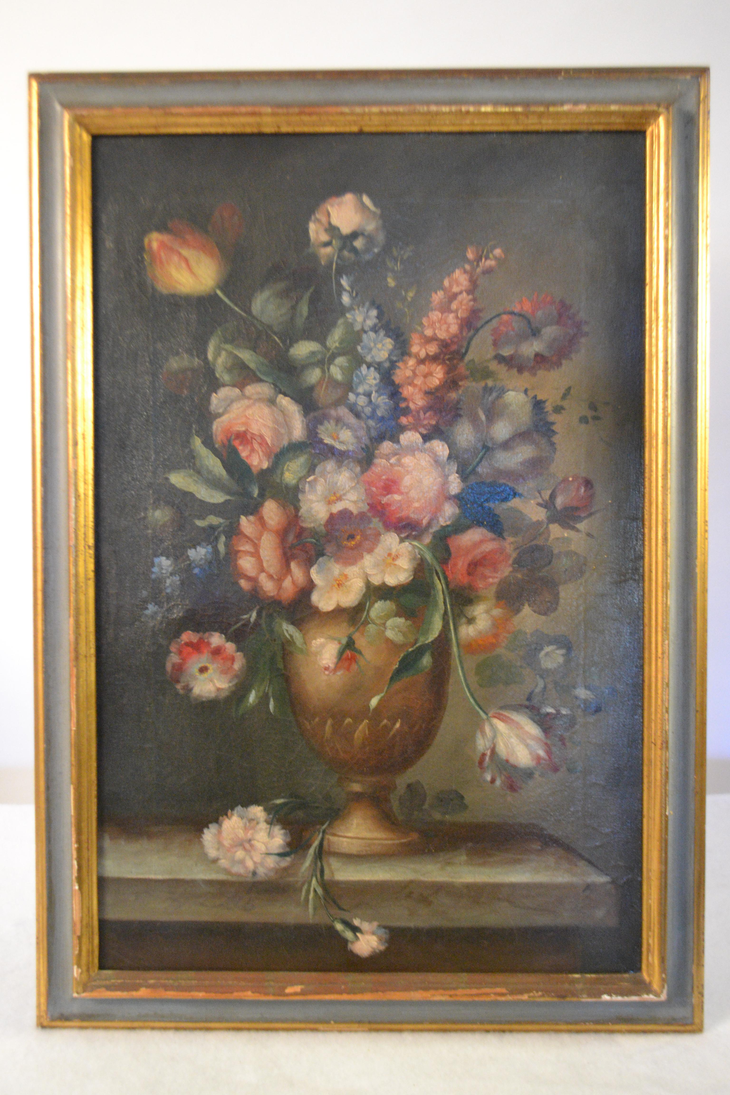 19th Century Framed Oil Painting of Flowers In Good Condition In Vista, CA
