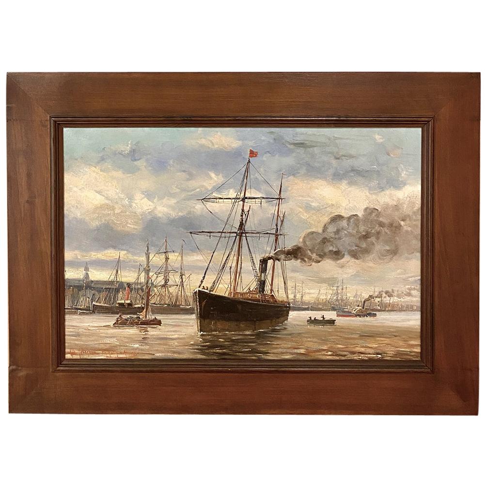 19th Century Framed Oil Painting on Canvas by A. Jaboneau For Sale