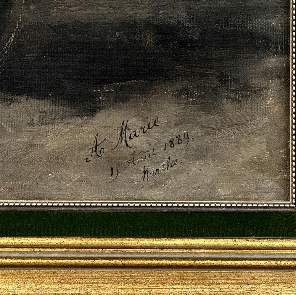 19th Century Framed Oil Painting on Canvas by A. Marie dated 1889 For Sale 5