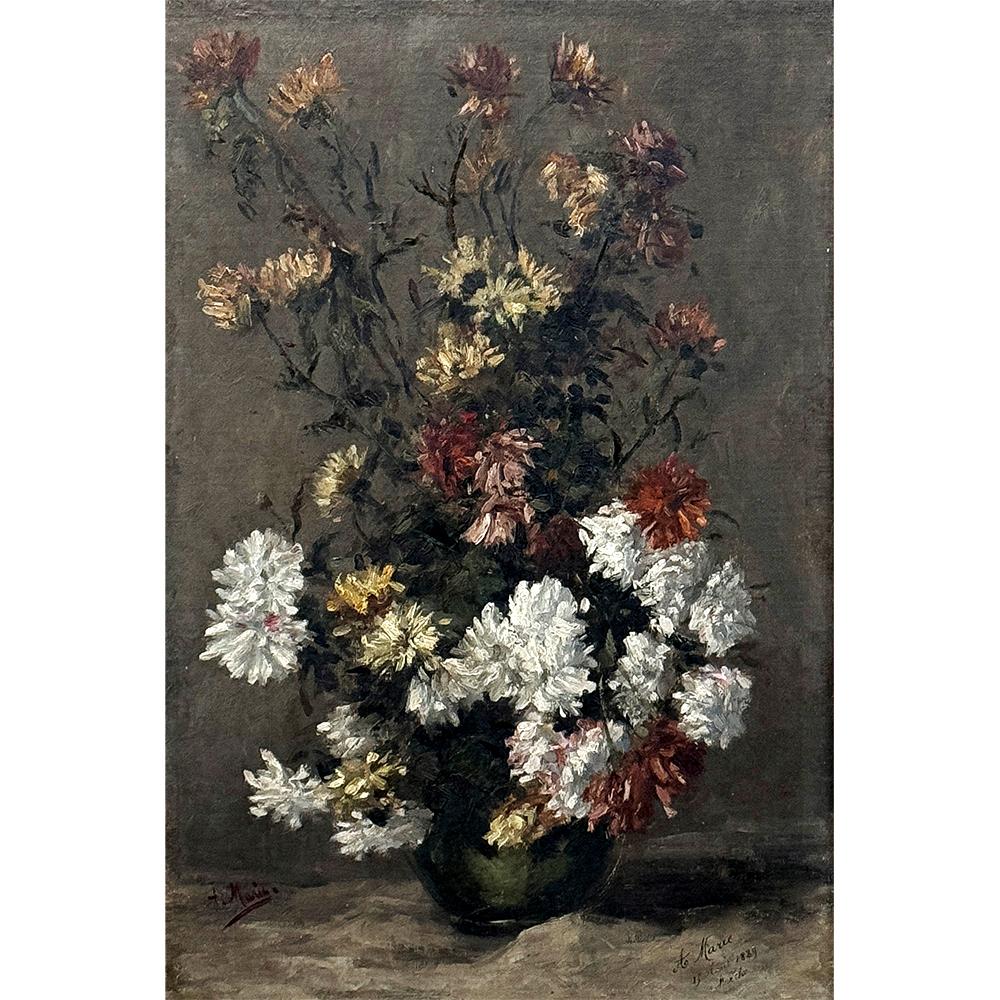 Expressionist 19th Century Framed Oil Painting on Canvas by A. Marie dated 1889 For Sale