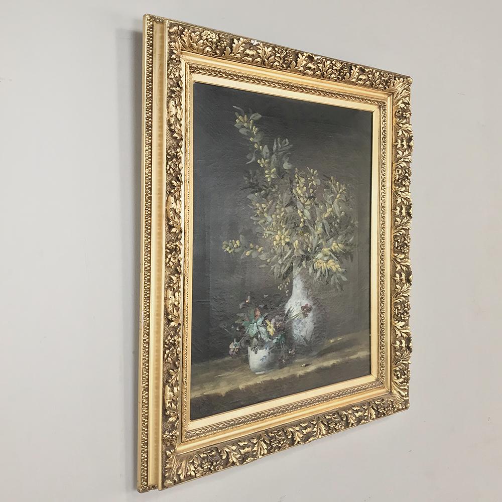 19th century framed oil painting on canvas by Hellens represents the essence of the classic still life, which is a genre that tests the artist's use of shadow, light, color and form. Hellens has succeeded in presenting the subject with extraordinary