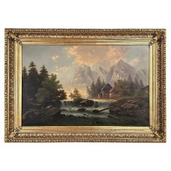 Antique 19th Century Framed Oil Painting on Canvas by R. Waldau