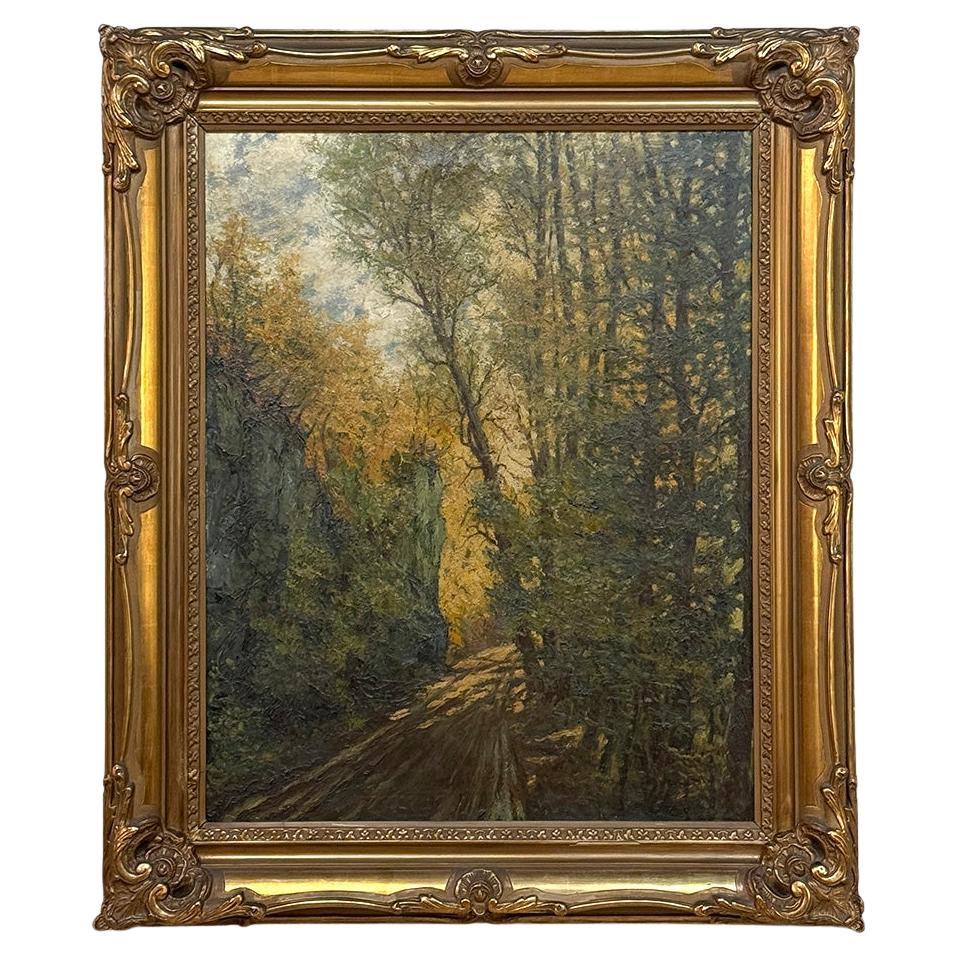 Peinture à l
huile sur toile encadrée du 19e siècle