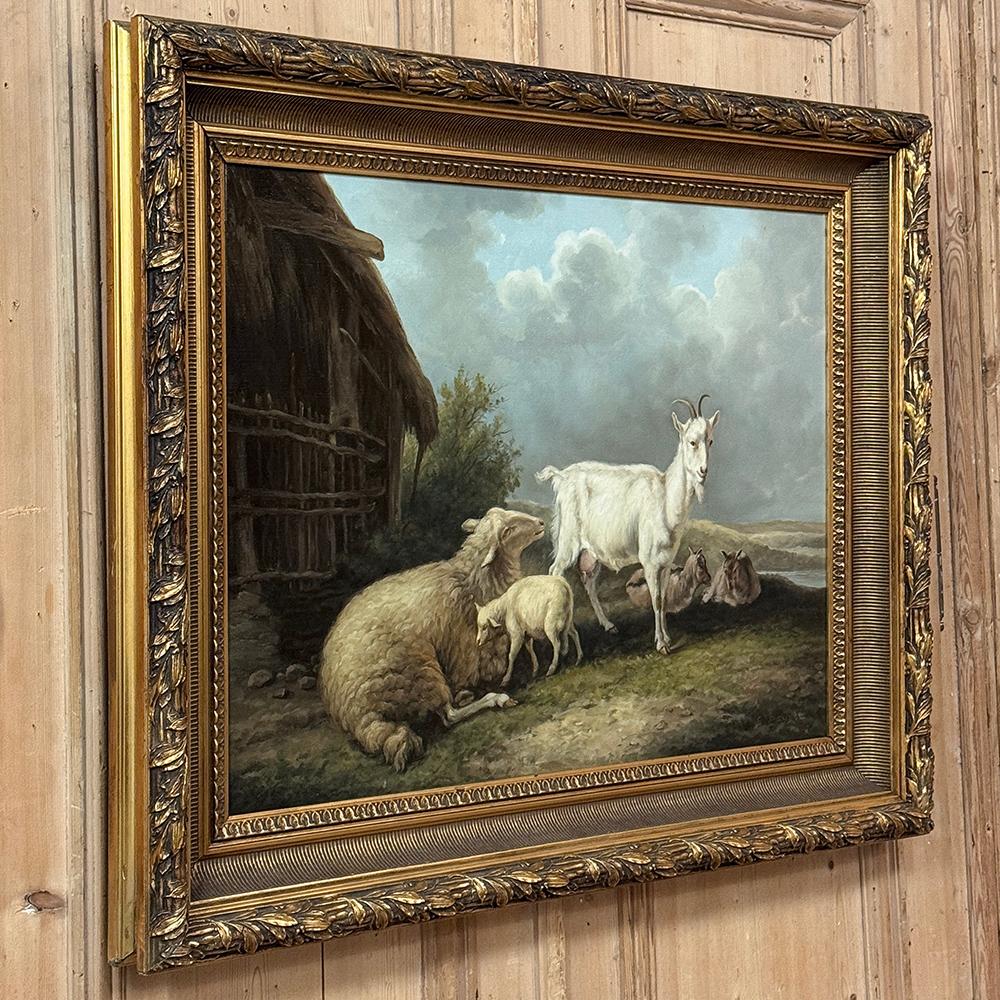Beaux Arts 19th Century Framed Oil Painting on Canvas -Standing Guard- signed G. Dewyse For Sale