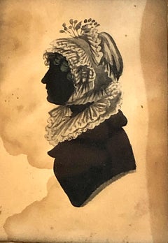 19th-century Framed Painted Silhouette of Martha Washington