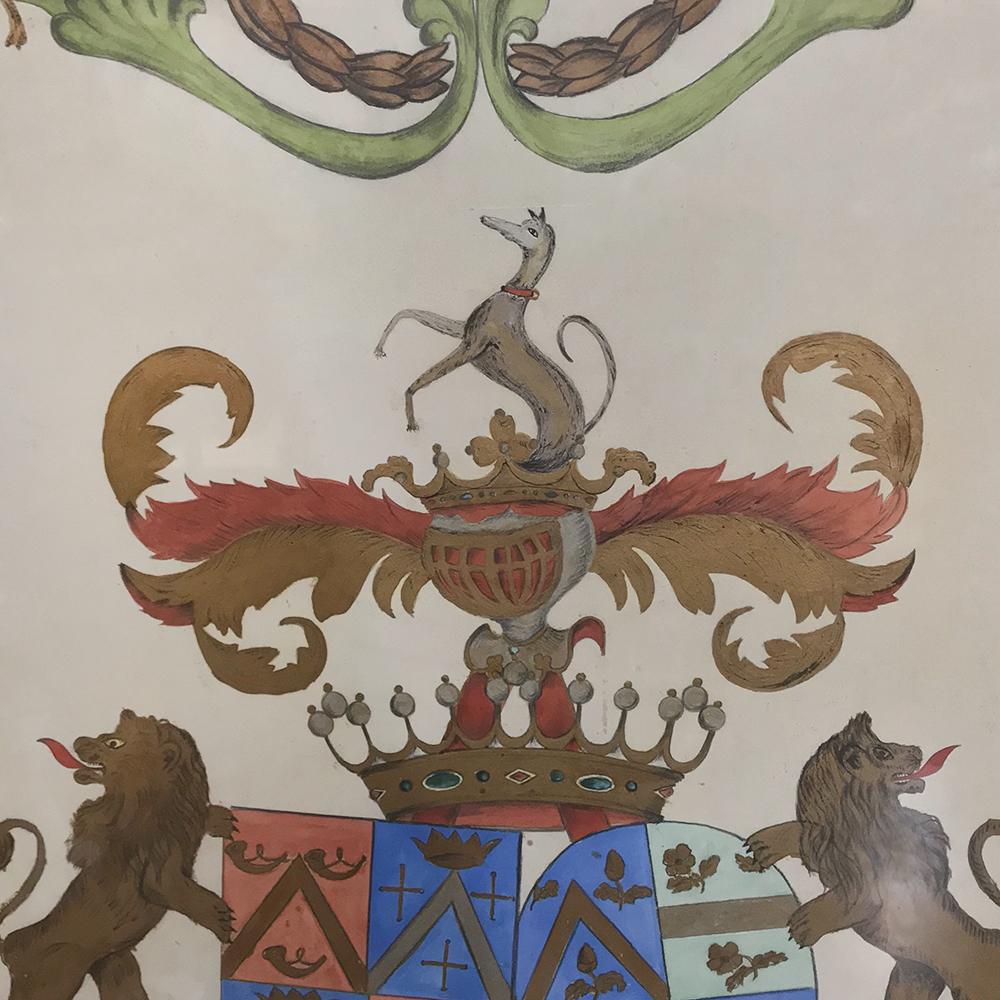 19th Century Framed Hand Painted Painting of Family Crests In Good Condition For Sale In Dallas, TX