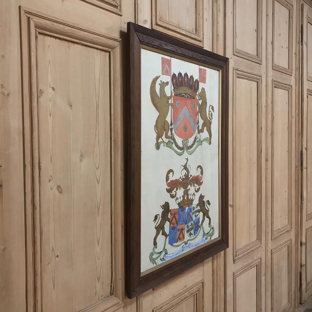Late 19th Century 19th Century Framed Hand Painted Painting of Family Crests For Sale