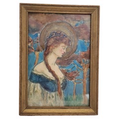 19th Century Framed Portrait Painting of Woman with Red Hair