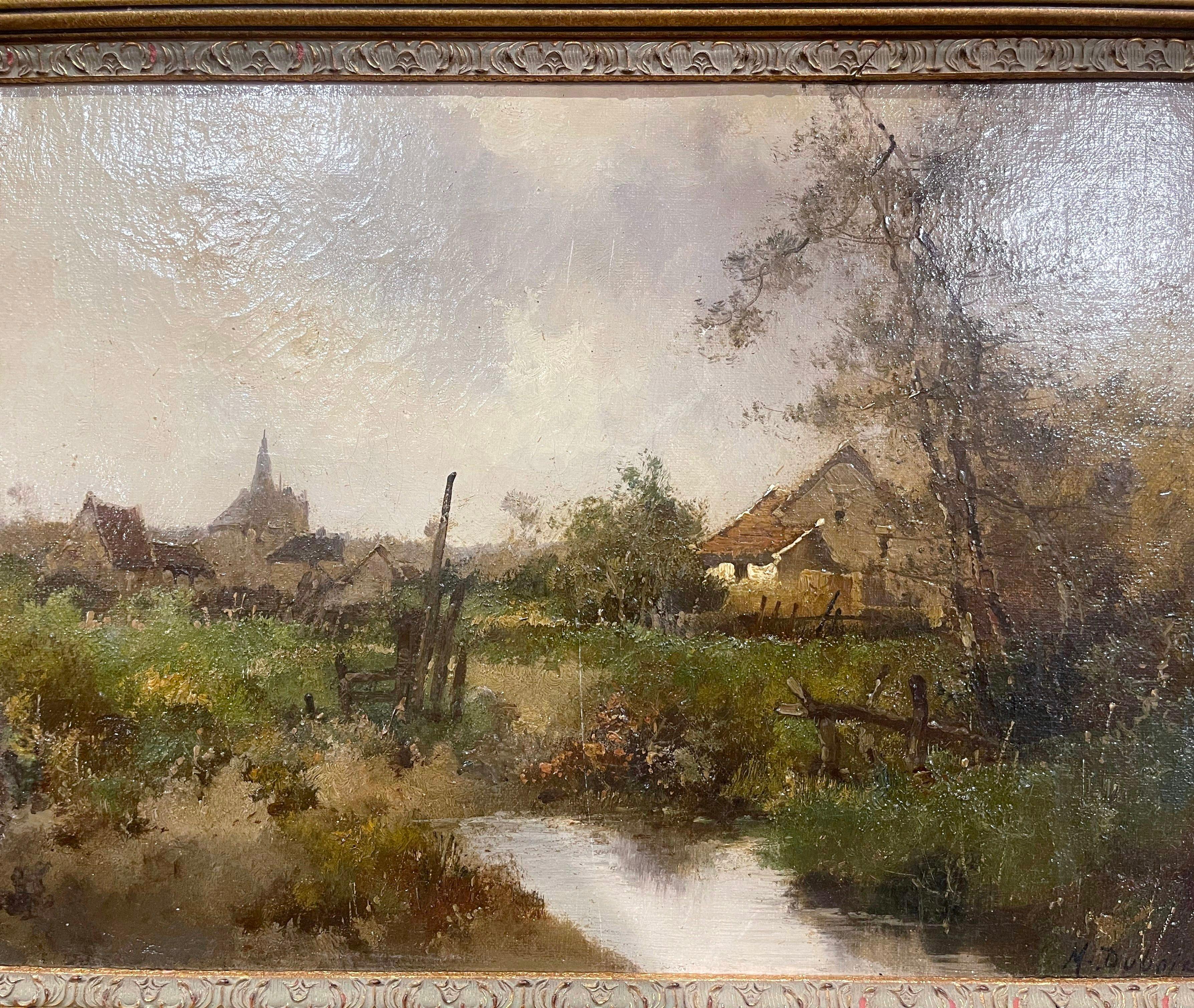 French 19th Century Framed Pastoral Oil Painting Signed M. Dubois for E. Galien-Laloue