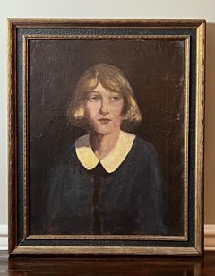 Retrato enmarcado de una niña del siglo XIX, «Little Orphant Annie». Óleo sobre lienzo