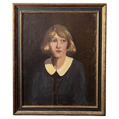 19th Century Framed Portrait of a Girl, "Little Orphant Annie" Oil on Canvas