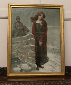 Gerahmter Pre Raphaelit aus dem 19. Jahrhundert  Druck eines russischen Gefangenen mit einem Kranz