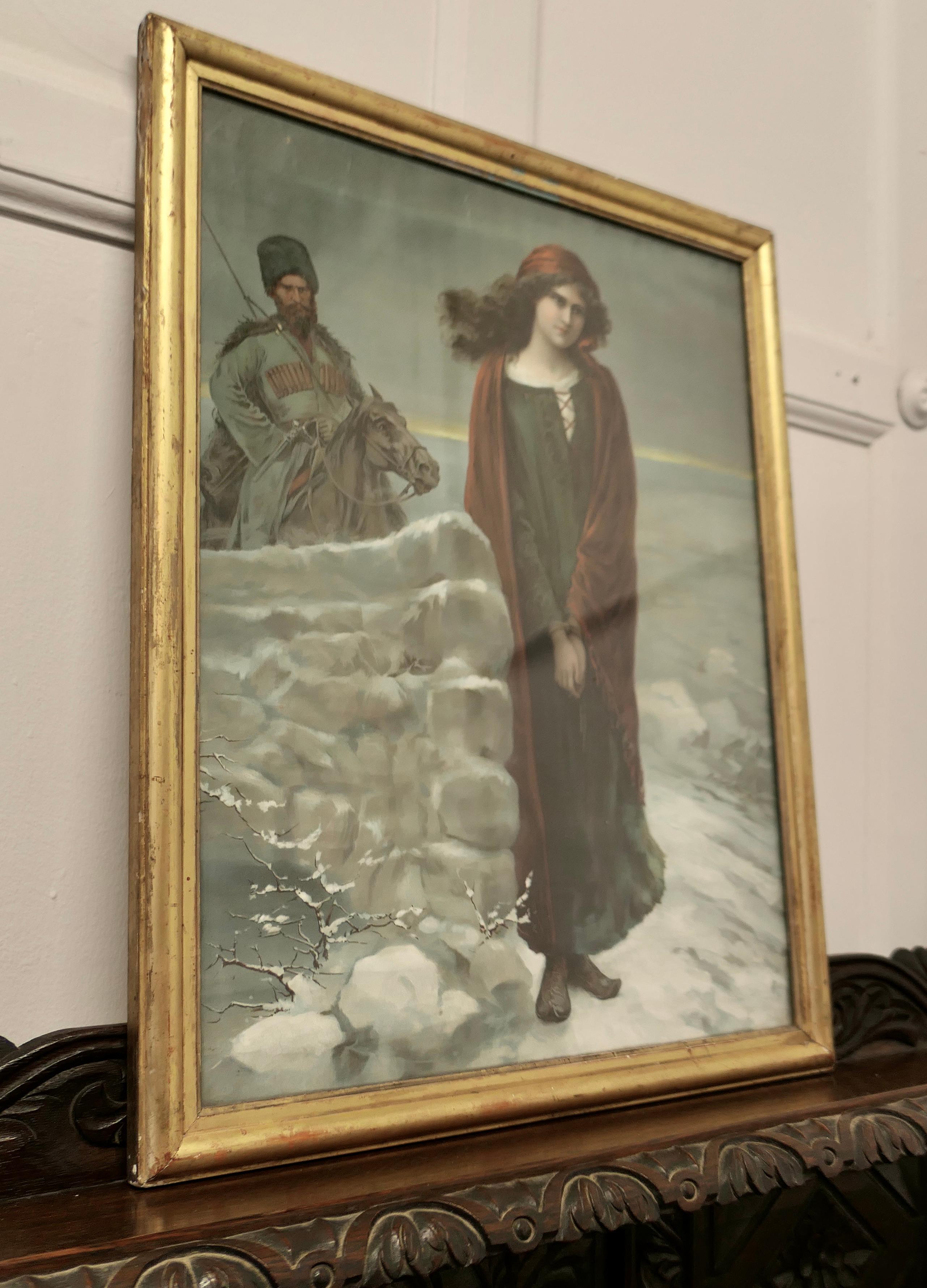  19th Century Framed Pre Raphaelite  Print of a Russian Prisoner with a Cossack  For Sale 1