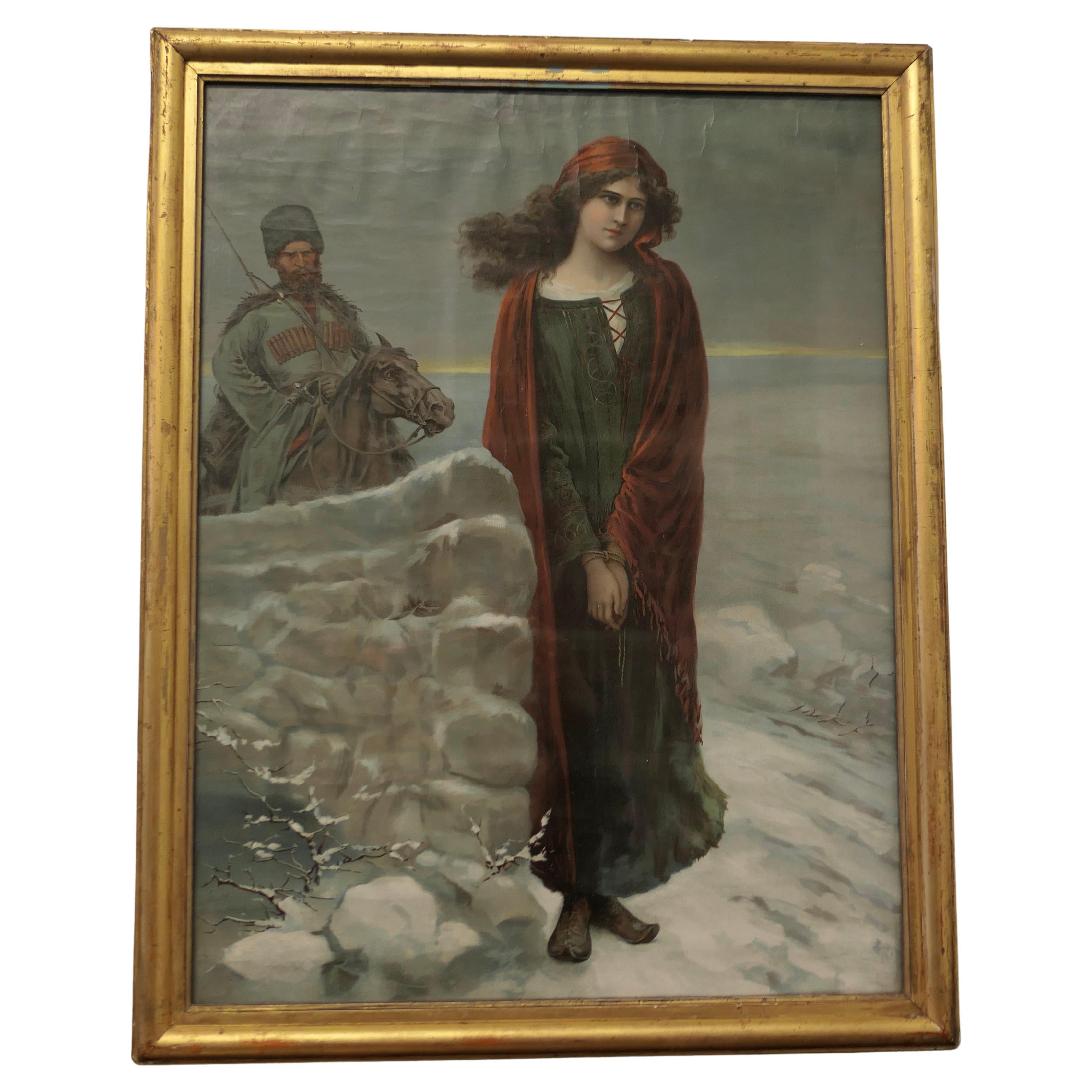  19th Century Framed Pre Raphaelite  Print of a Russian Prisoner with a Cossack  For Sale