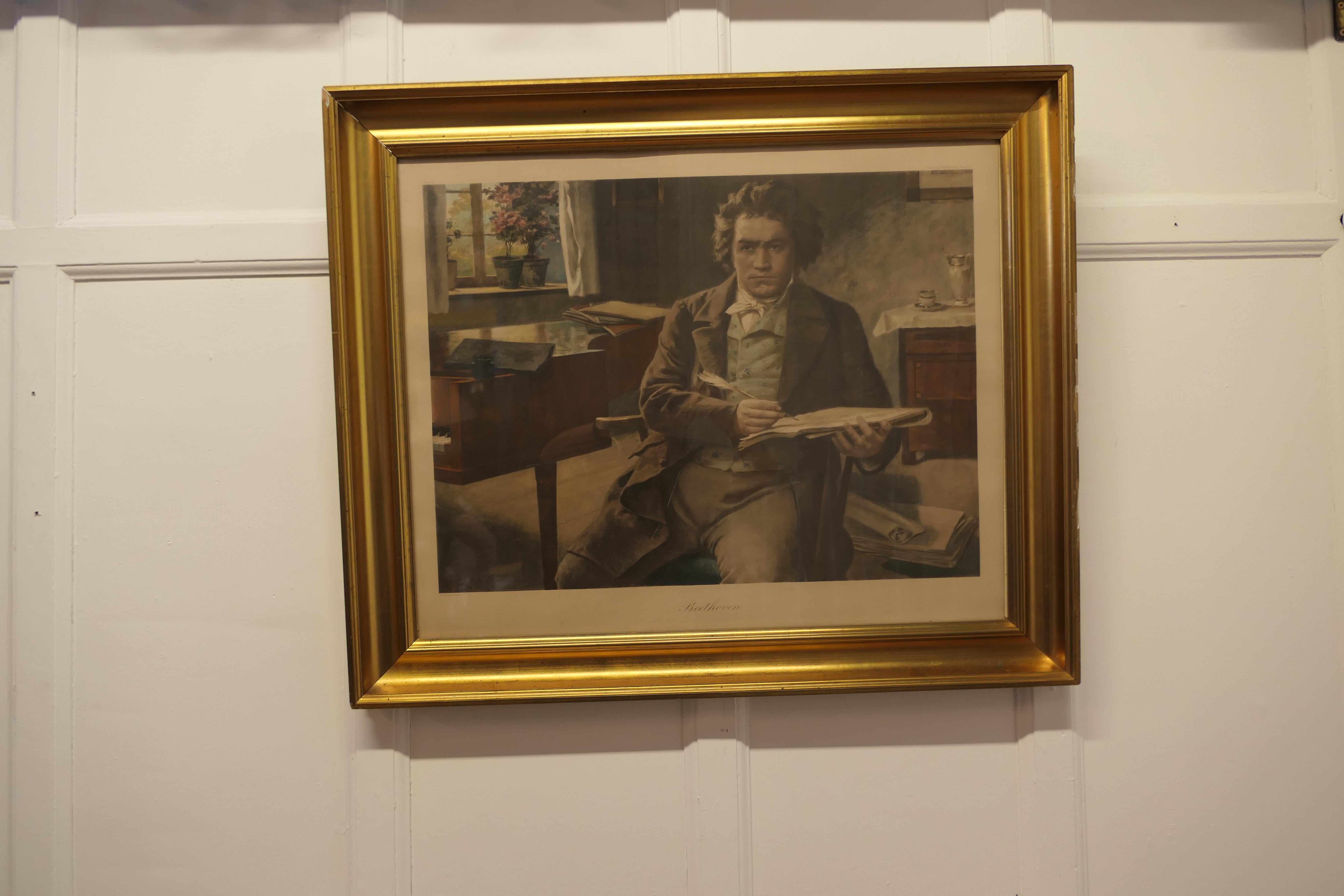 Lámina enmarcada del siglo XIX de Beethoven   Un retrato de Beethoven en Bueno estado para la venta en Godshill, Isle of Wight