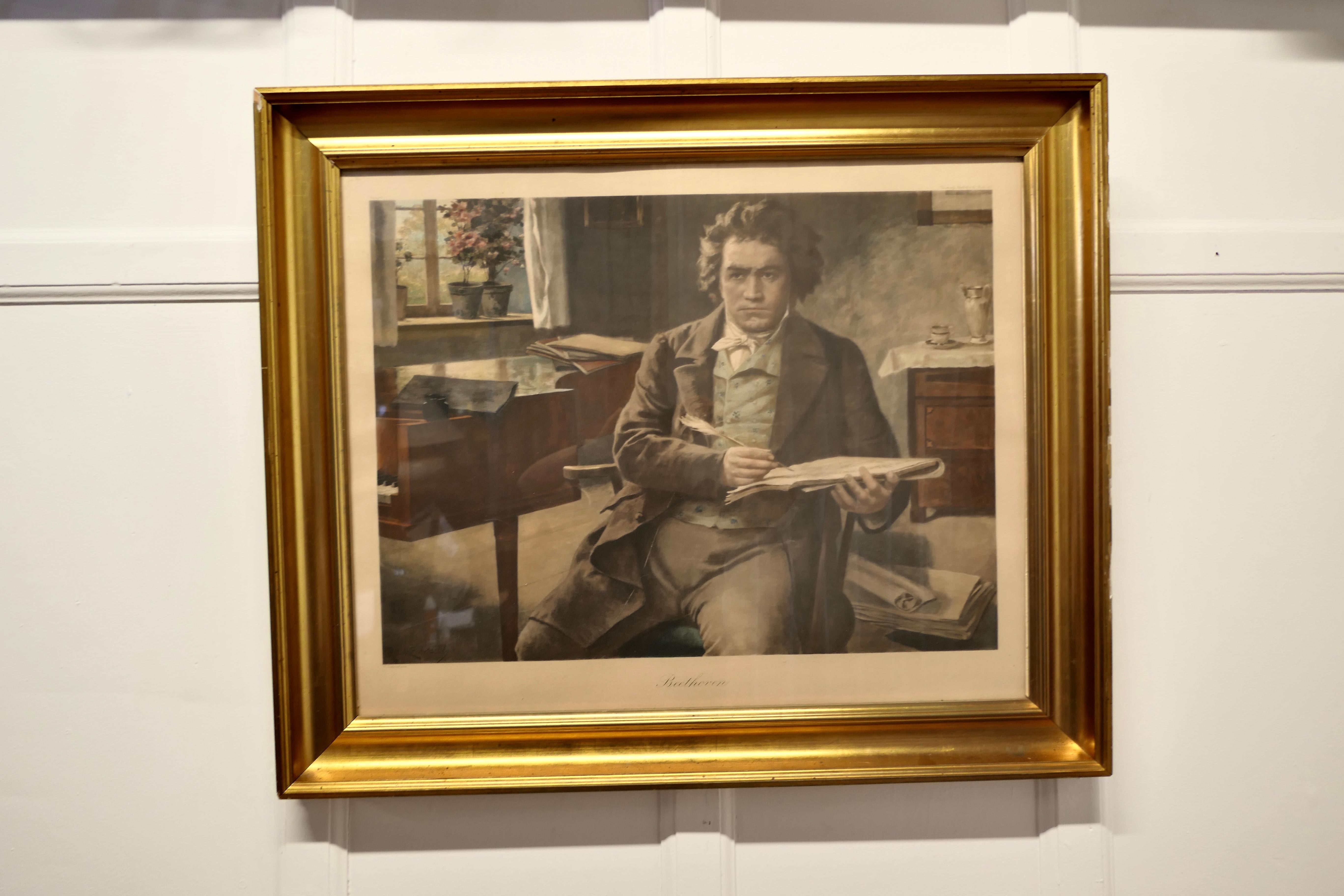Lámina enmarcada del siglo XIX de Beethoven   Un retrato de Beethoven Papel en venta