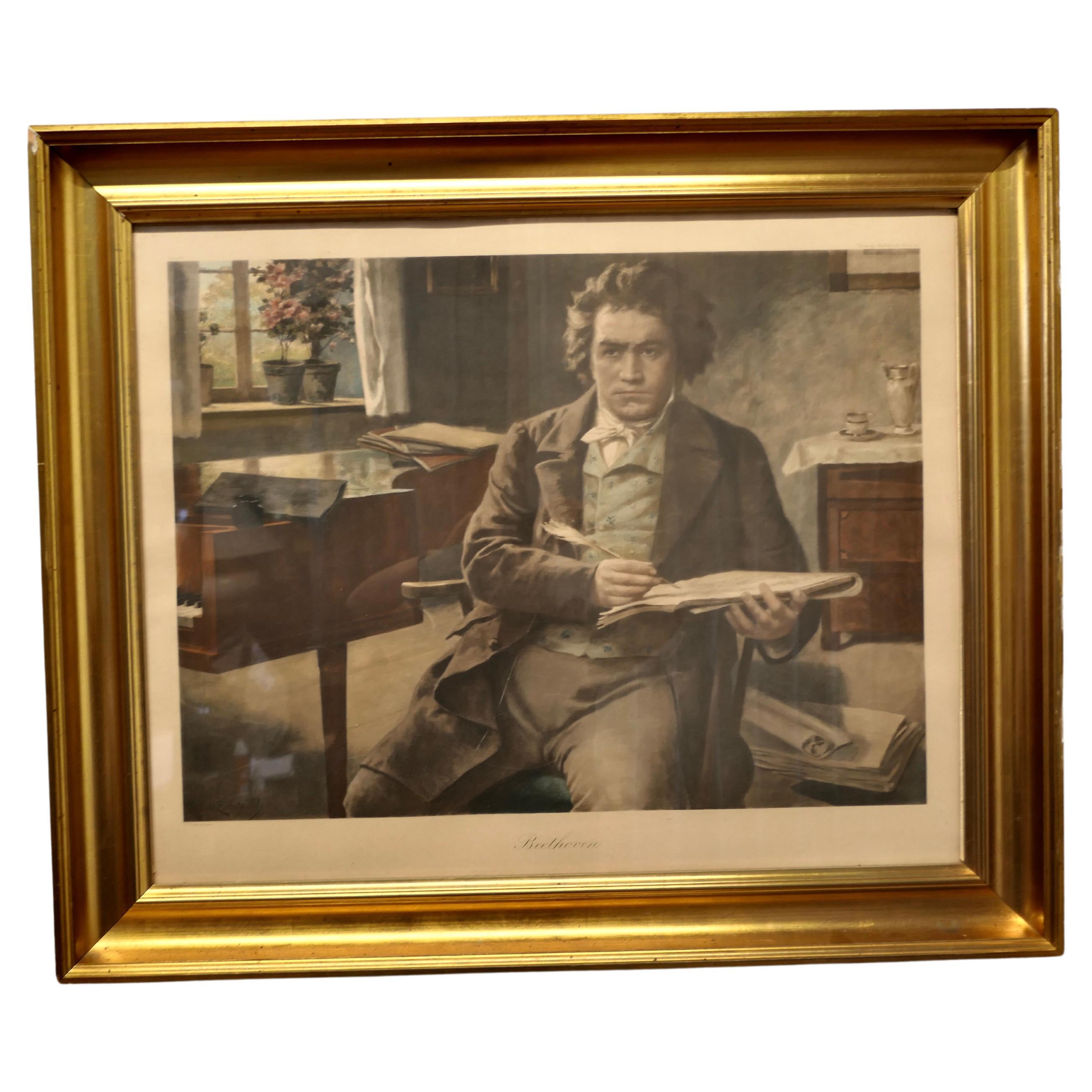  19th Century Framed Print of Beethoven   A portrait of Beethoven  