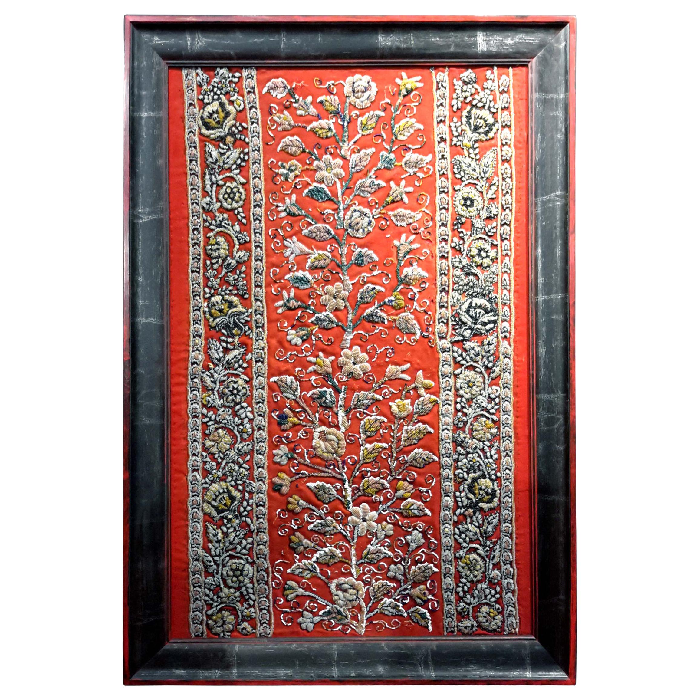 19th Century Framed Raised Beadwork Panel Textile
