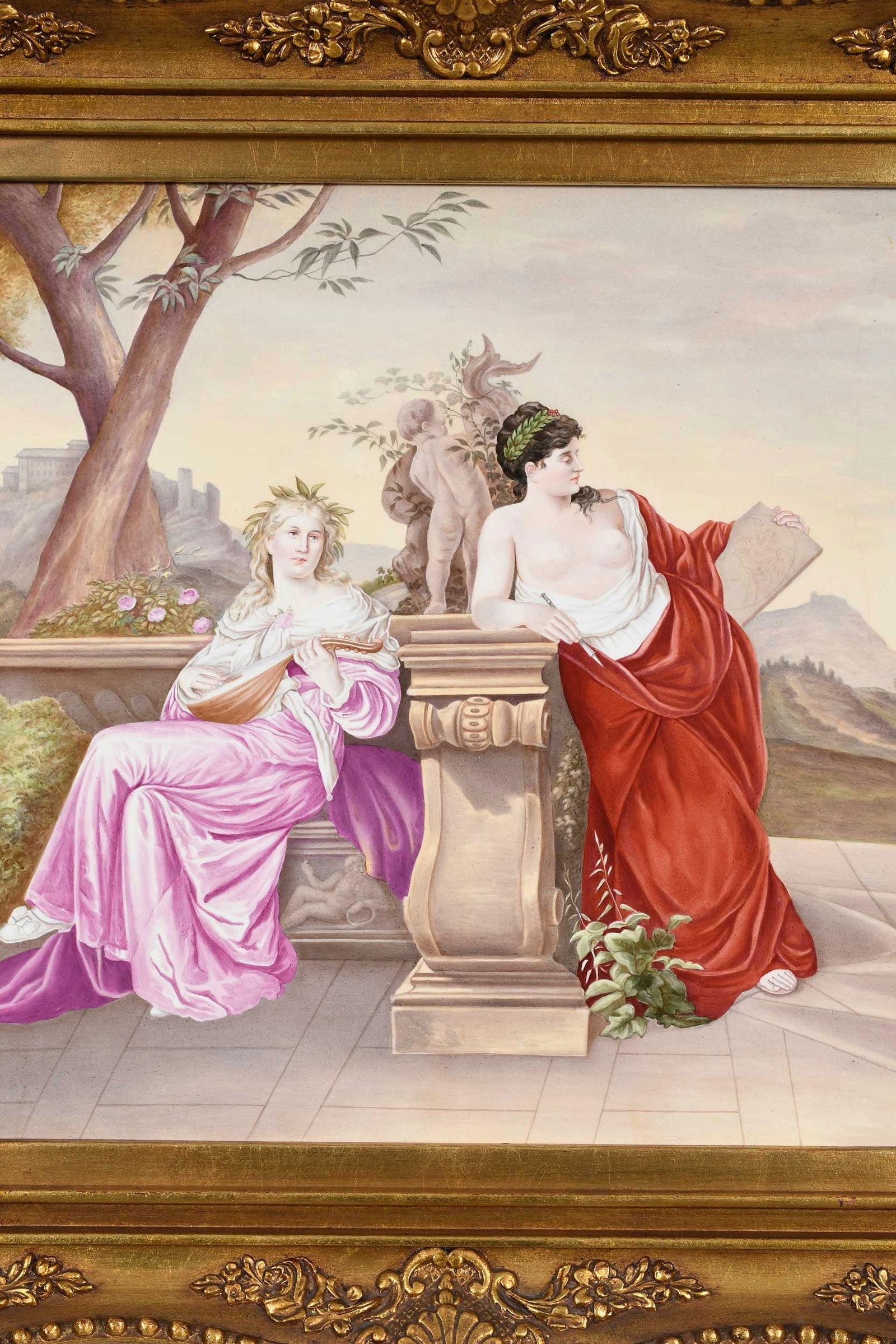 Néo-classique Plaque encadrée du XIXe siècle en Royal Vienna Porcelain représentant des jeunes filles classiques en vente