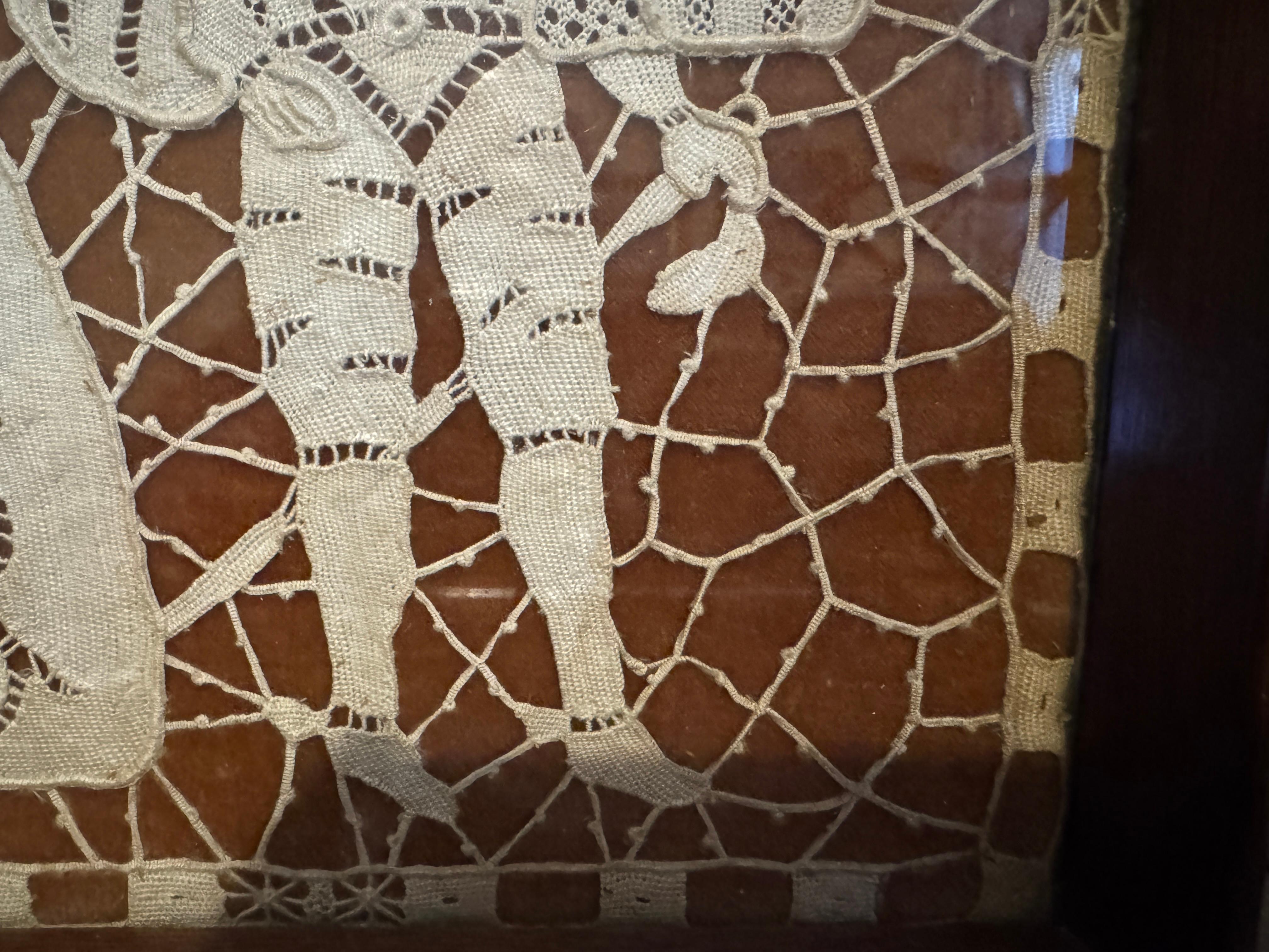 Hand-Crafted 19th Century Framed Victorian Needle / Bobbin Lace For Sale